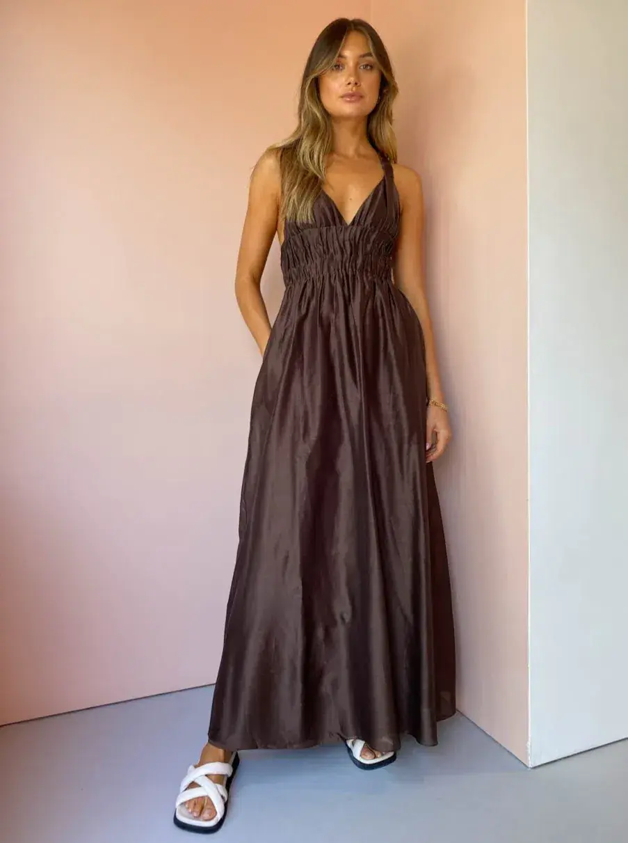 Sir the Label Anje V neck gown chocolate size 0 for rent on The Volte - main image