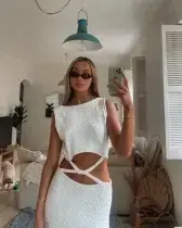 Bec and Bridge Effie Knit Cut Out Dress in white size 6 for rent on The Volte - main image