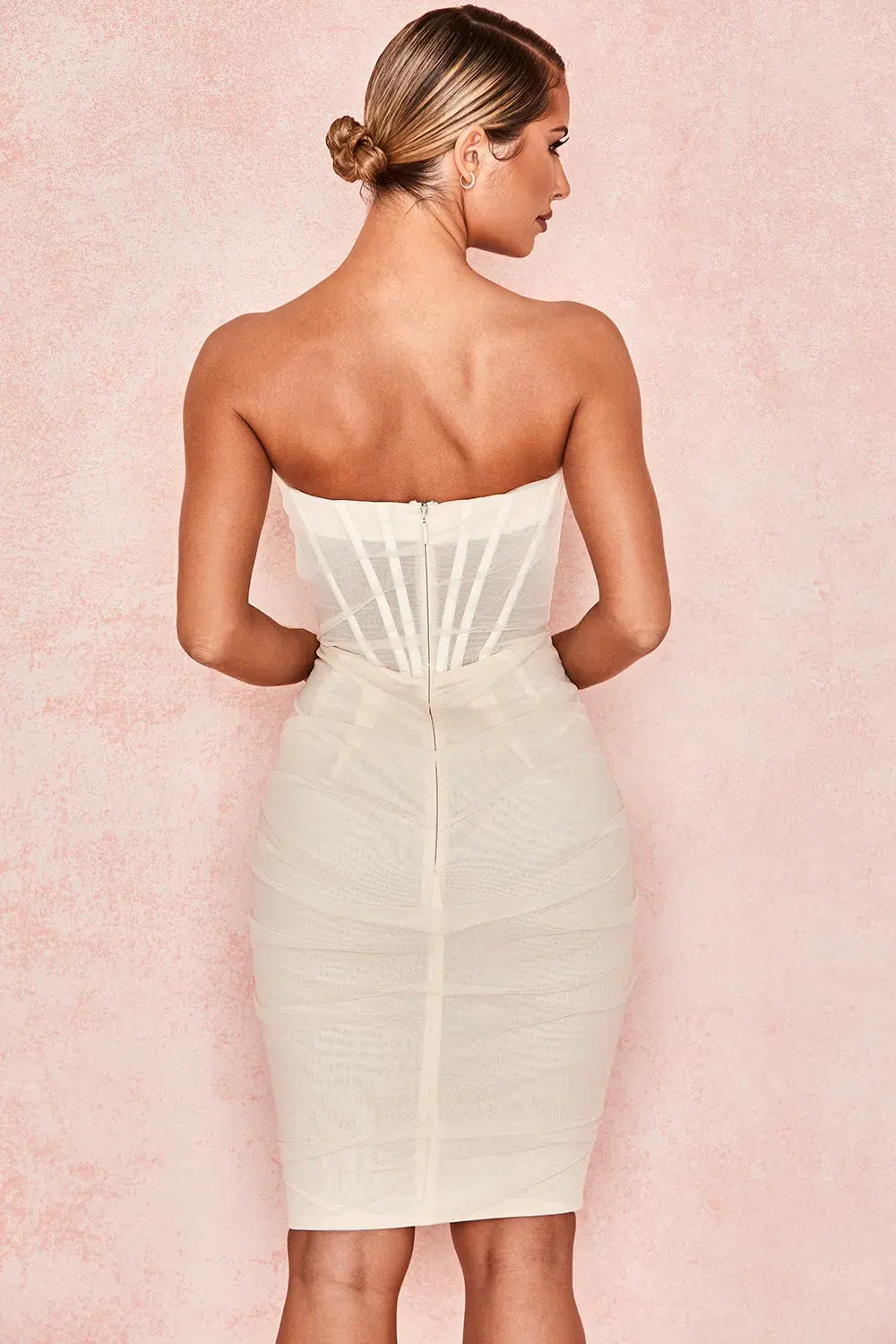 House of CB Leila Mesh Strapless Corset Dress Ivory Size 8 - Image 3