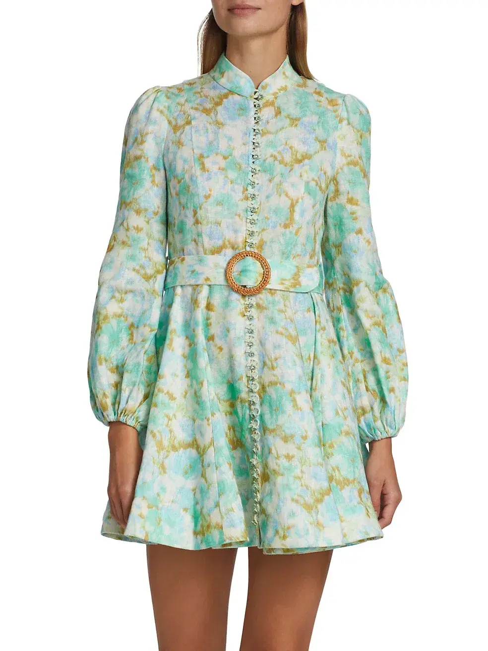 Zimmermann High Tide Buttoned Mini Dress Aqua Ikat Floral Size 1 /Au 10 - Image 2