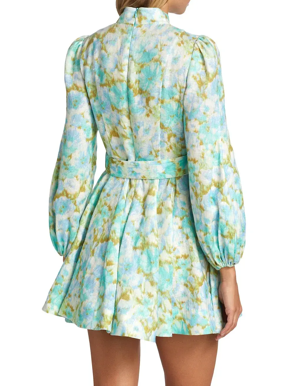 Zimmermann High Tide Buttoned Mini Dress Aqua Ikat Floral Size 1 /Au 10 - Image 3