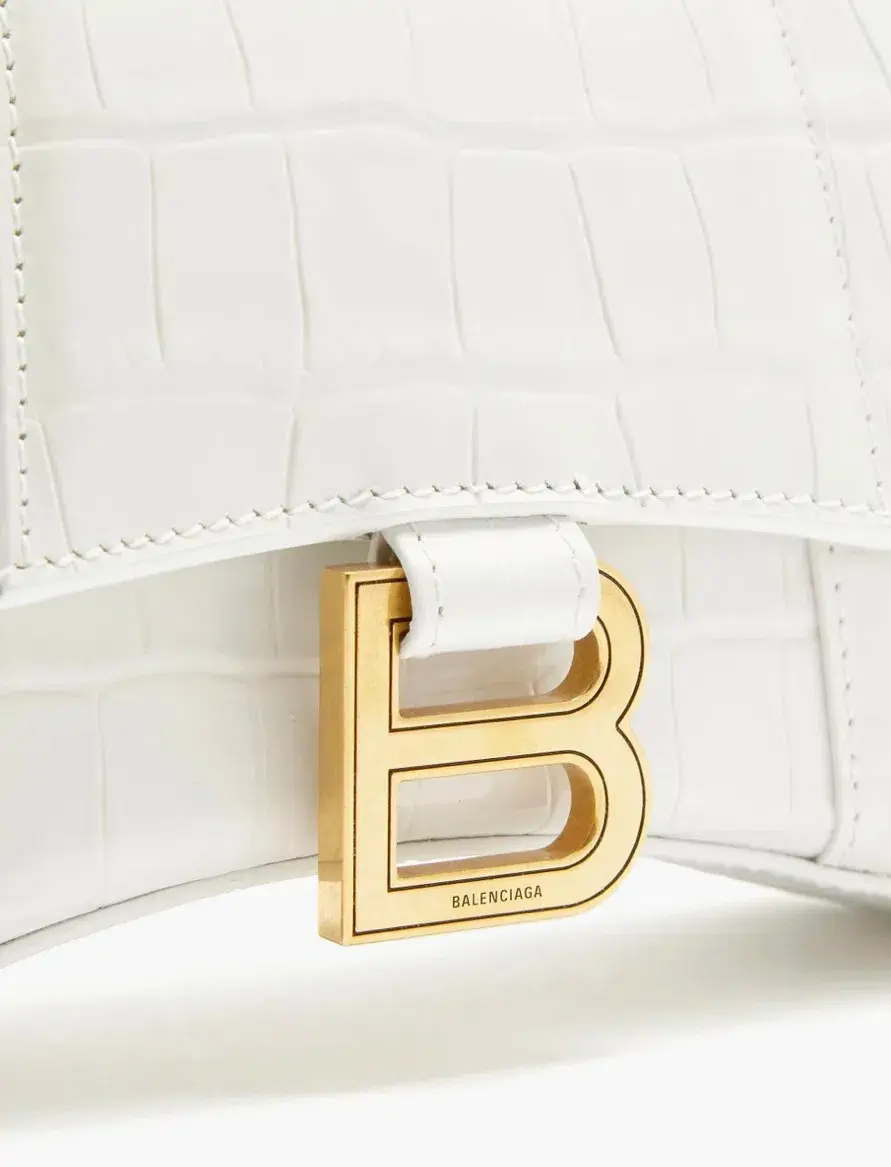 Balenciaga Hourglass XS Crocodile Effect Leather Bag White - Image 5