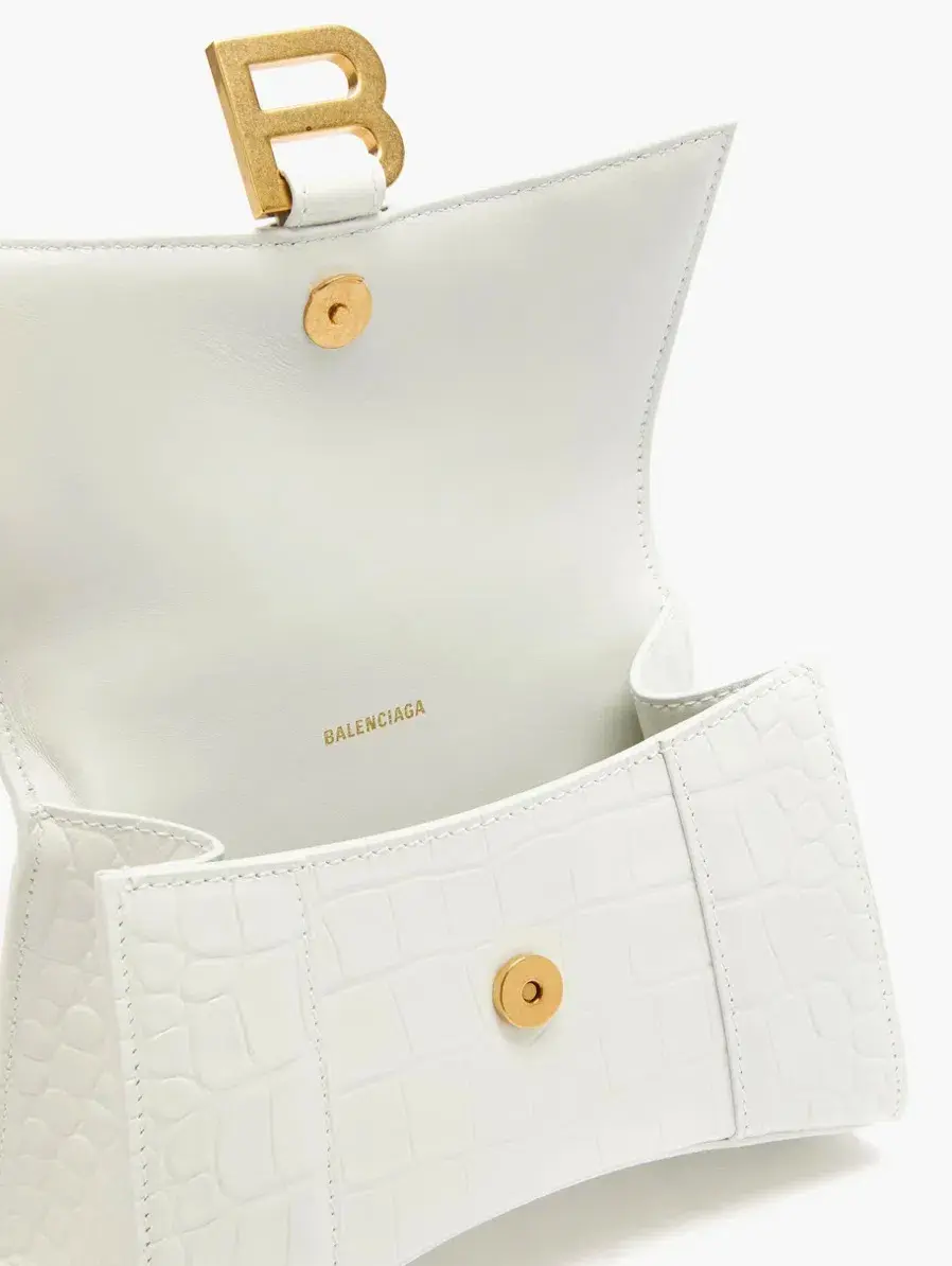 Balenciaga Hourglass XS Crocodile Effect Leather Bag White - Image 3