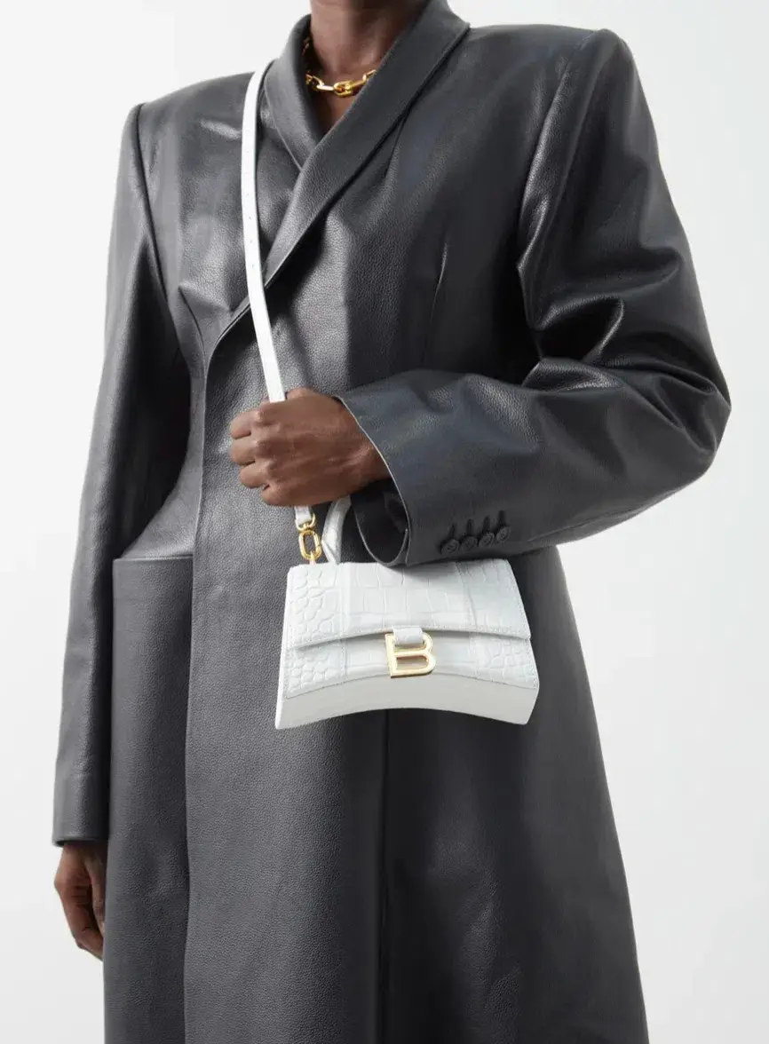 Balenciaga Hourglass XS Crocodile Effect Leather Bag White - Image 1