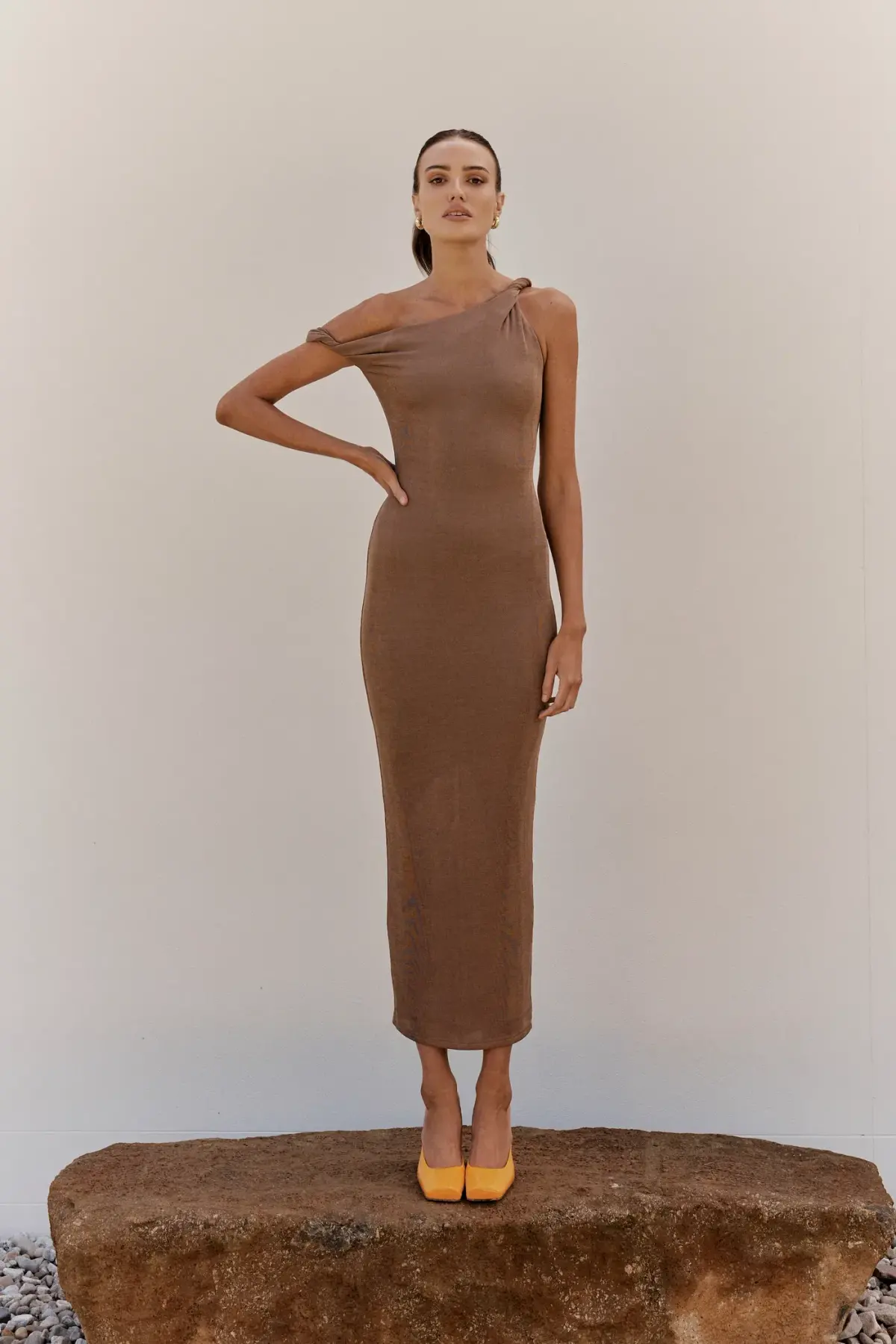 Johansen Long Poppy Dress Taupe Size 10 - Image 1