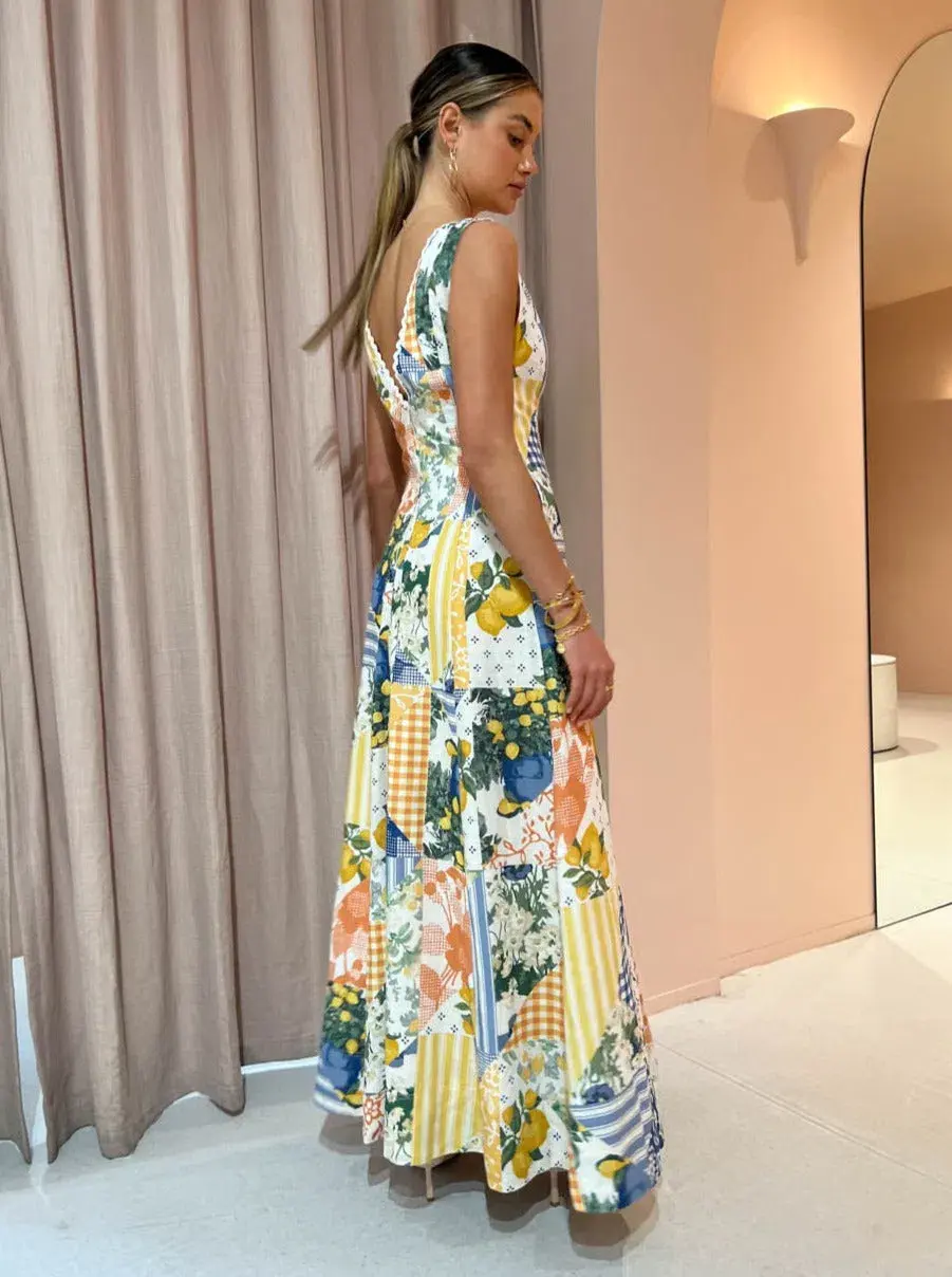 By Nicola Wavy Maxi Dress in Lemon Patchwork Size 8 - Image 3