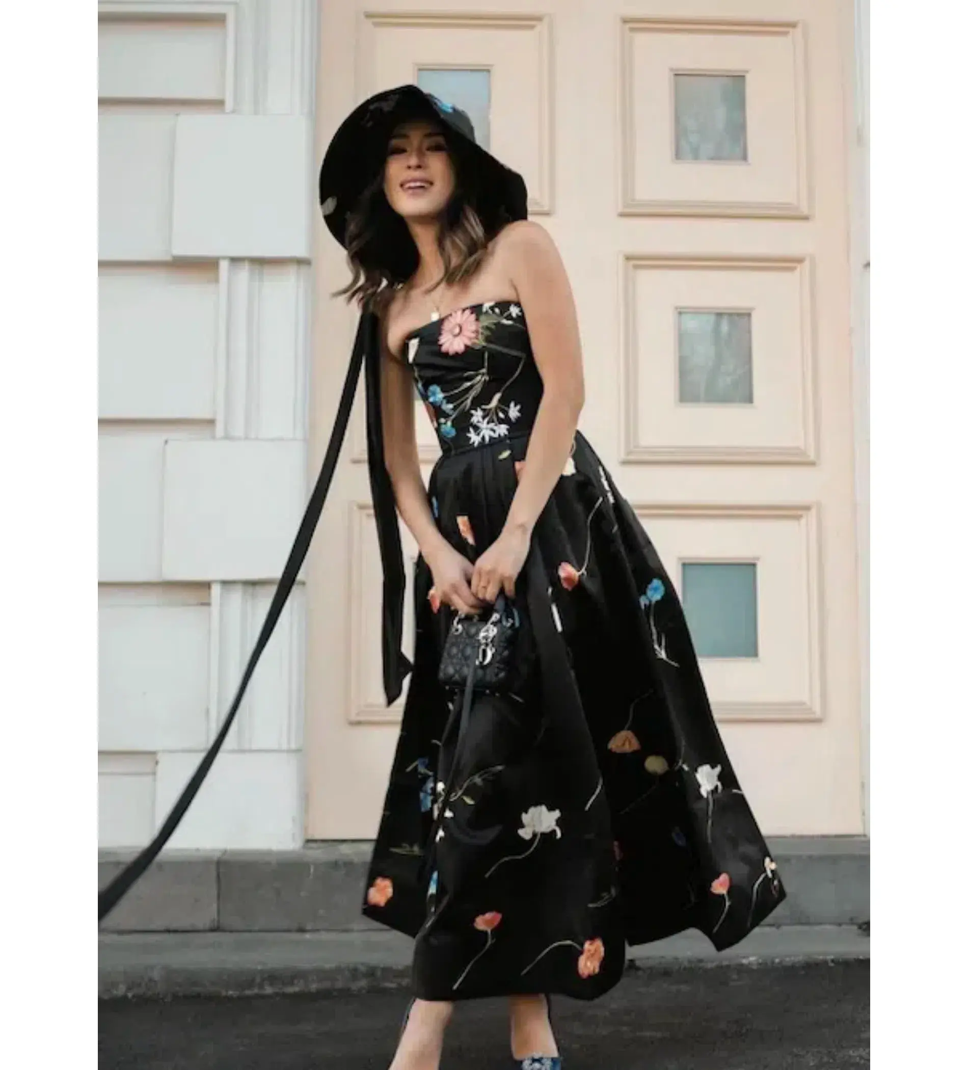 Leo Lin The Fields Embroidered Bustier Midi Dress Black Size 10 - Image 1