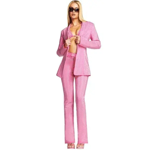 I.AM.GIA Maria Jacket and Pants and Kora Bra Top Set in Pink Rhinestones Size xxs for rent on The Volte - main image