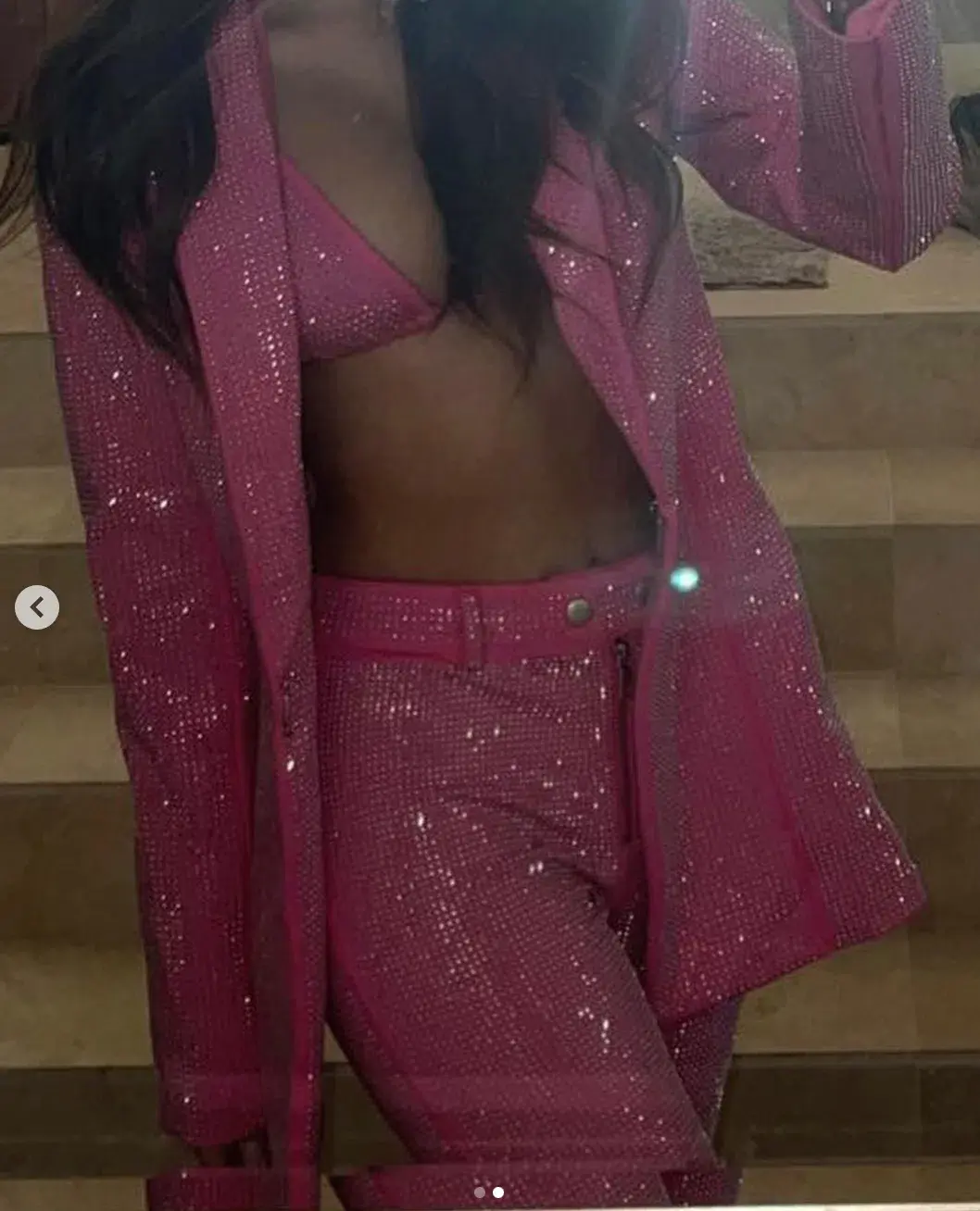 I.AM.GIA Maria Jacket and Pants and Kora Bra Top Set in Pink Rhinestones Size xxs for rent on The Volte - main image