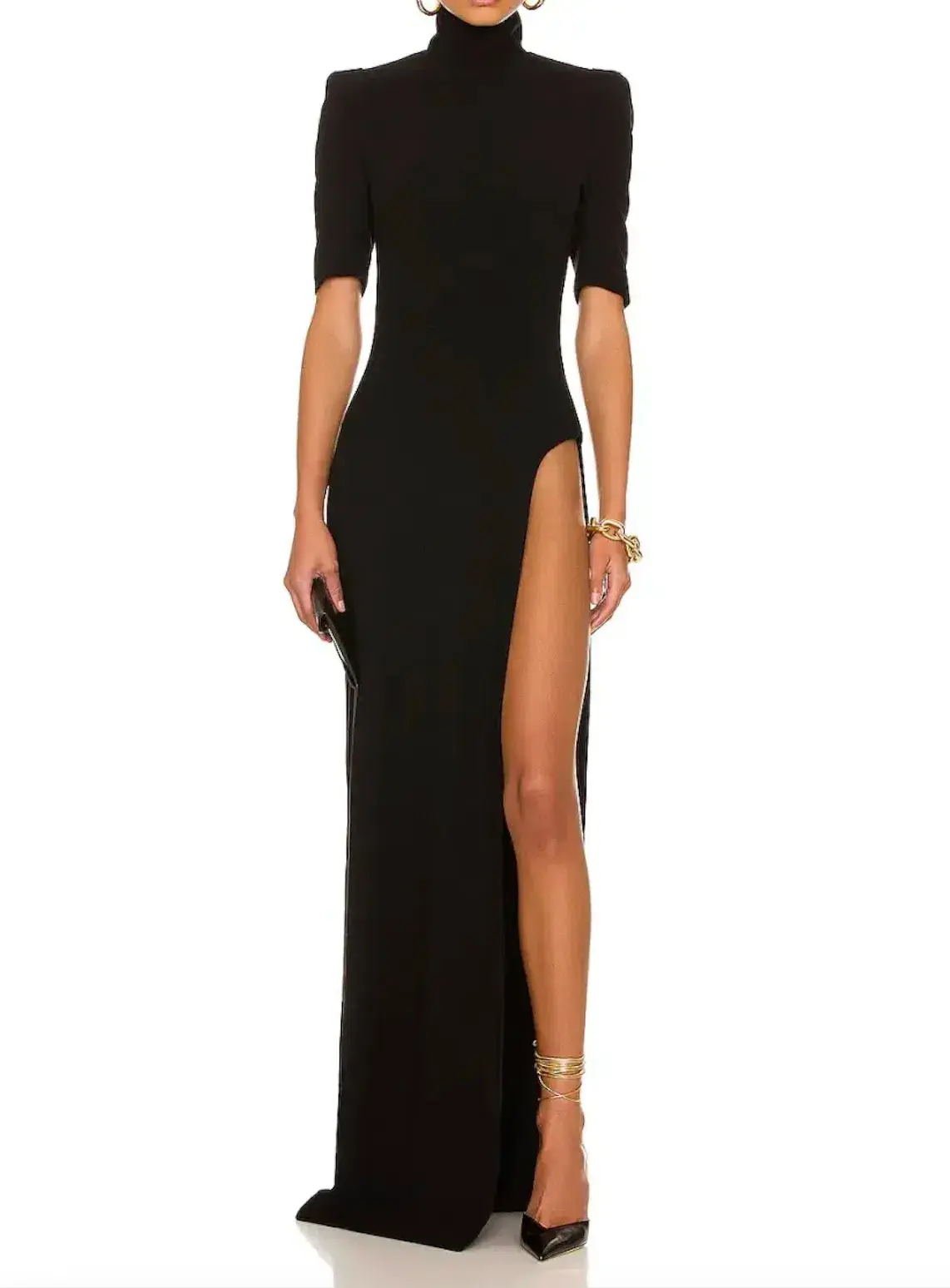 MONOT Turtleneck High Side Slit Dress Black - Image 1