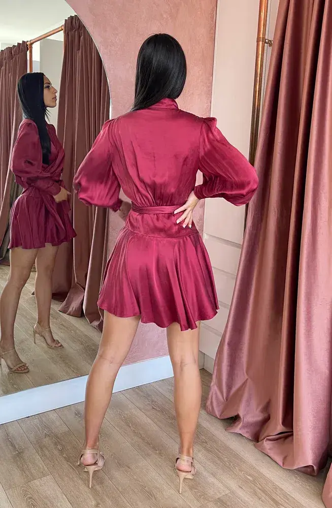 Zimmermann Silk Wrap Mini Dress in Burgundy Size 2/AU 12 - Image 3
