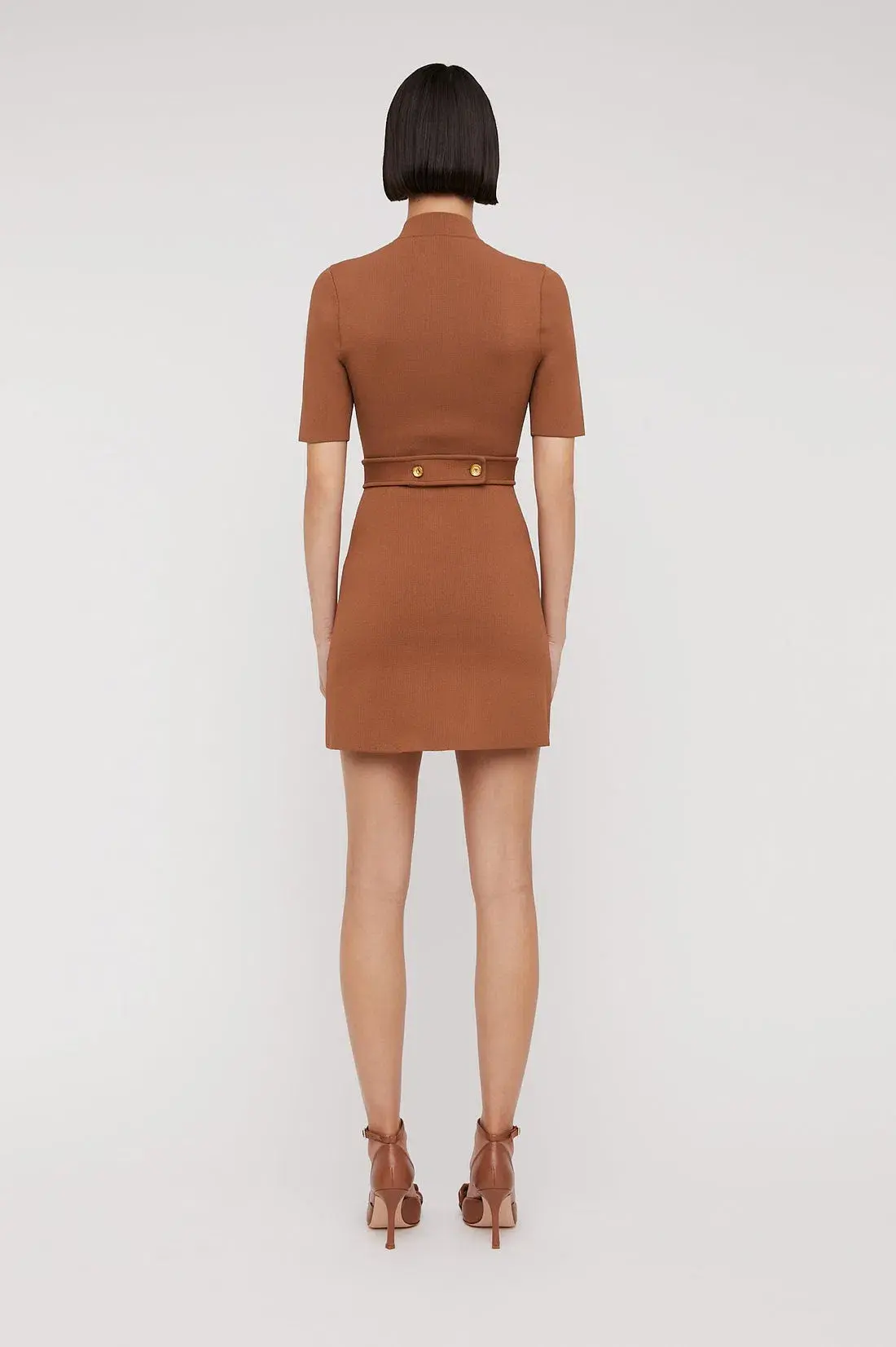 Scanlan Theodore Crepe Knit Mini Button Dress Hazel Brown Size 6 - Image 2