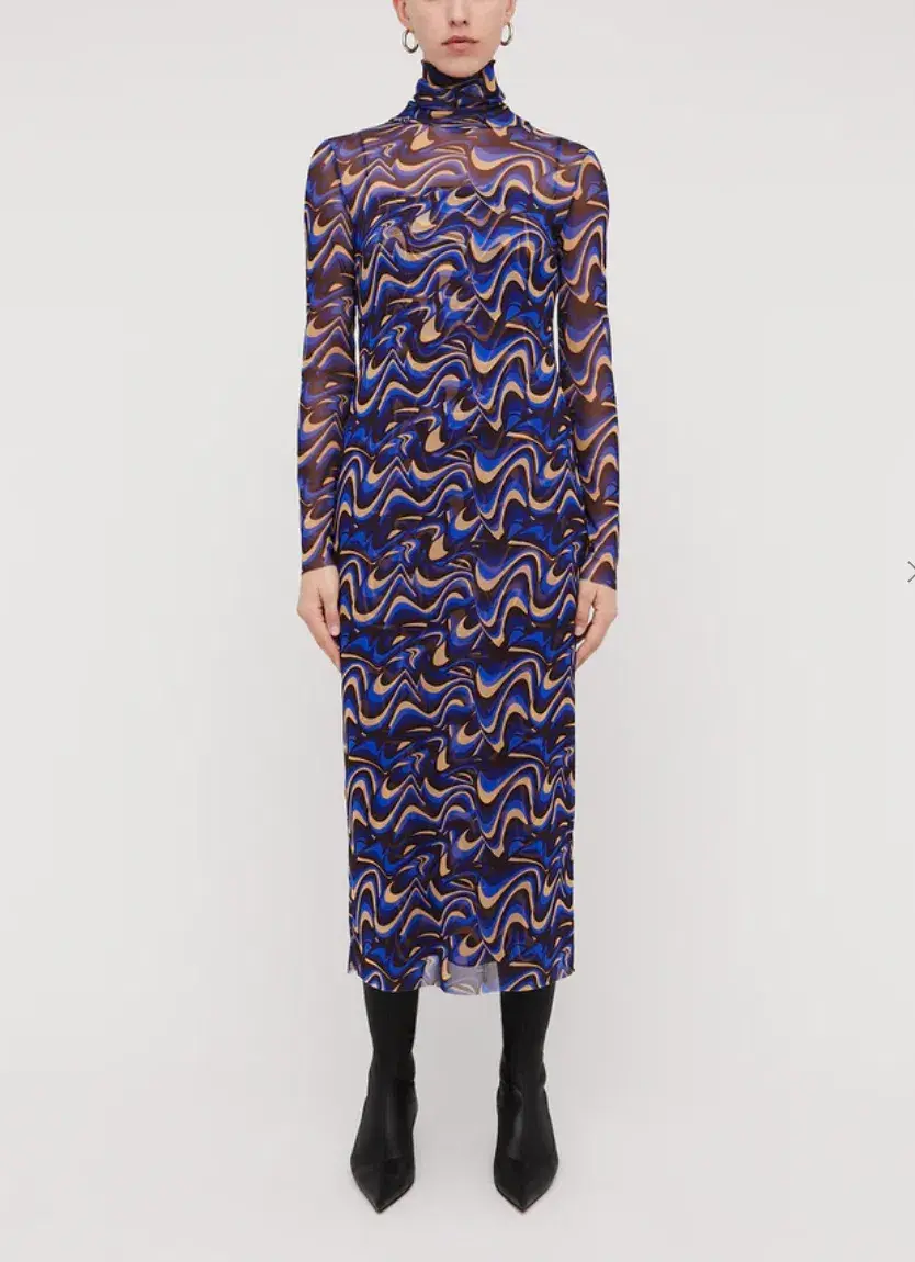 Scanlan Theodore Italian Wave Print Mesh Dress Print Size 6 - Image 1