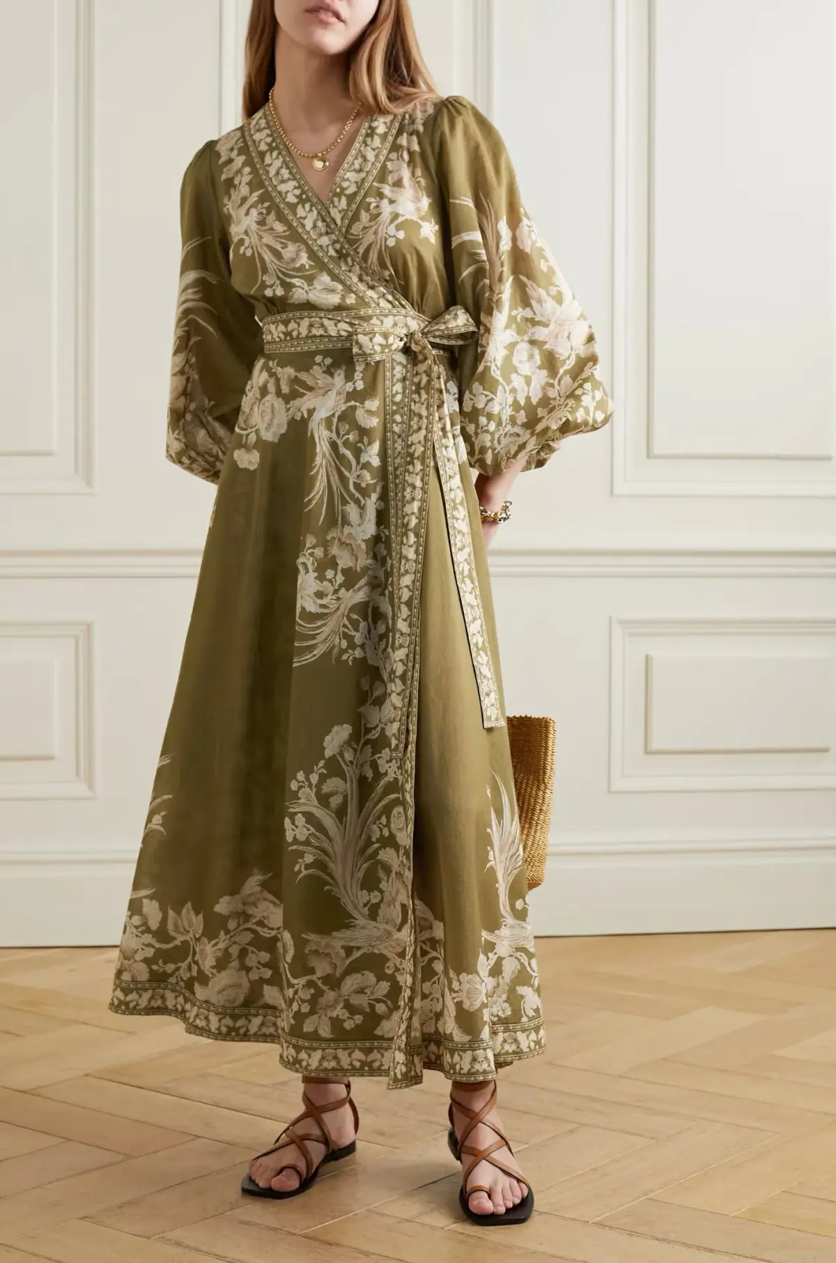 Zimmermann Cotton Voile Wrap Dress Green Print Size 3/AU 14 - Image 1
