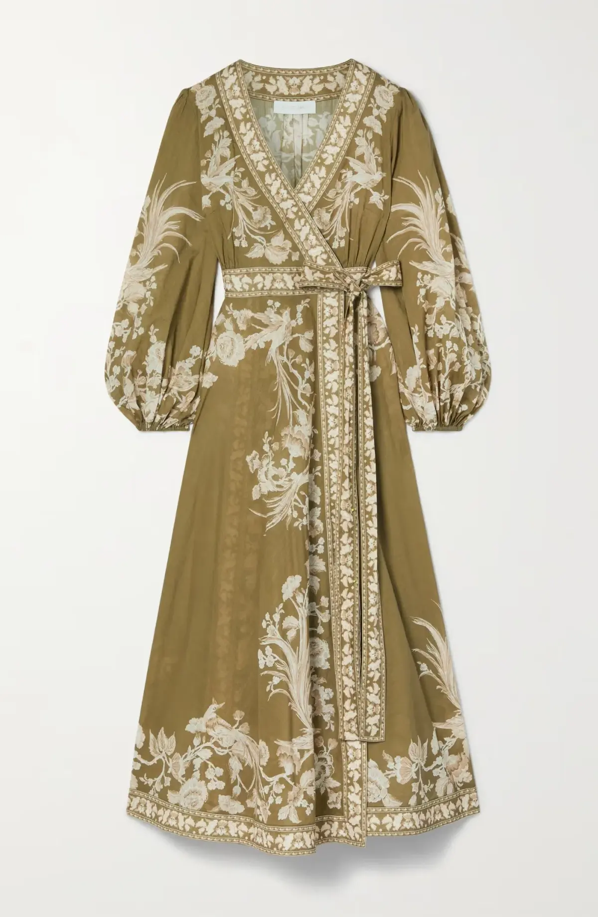 Zimmermann Cotton Voile Wrap Dress Green Print Size 3/AU 14 - Image 3