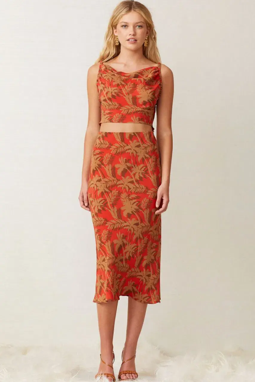 Bec & Bridge Shady Palm Set (top and skirt) Orange Size AU 8 - Image 1