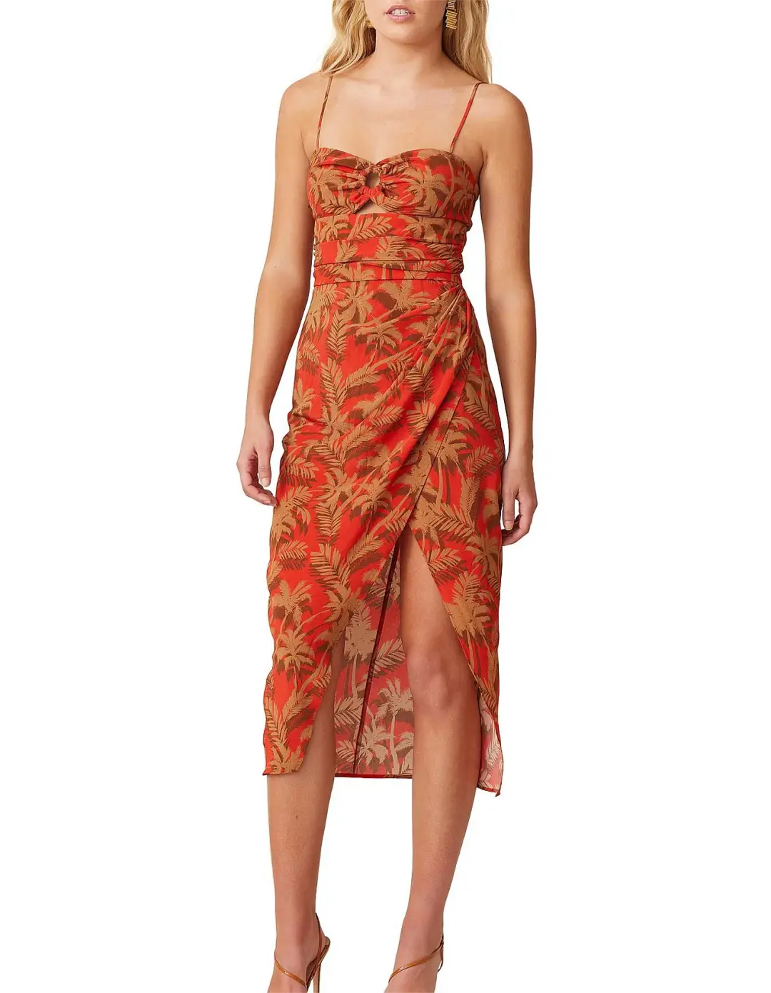 Bec & Bridge Shady Palm Dress Orange Size AU 8 for rent on The Volte - main image