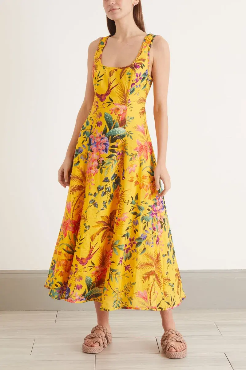 Zimmermann Tropicana Cutout Linen Midi Dress Floral Size 1 / Au 10 - Image 1
