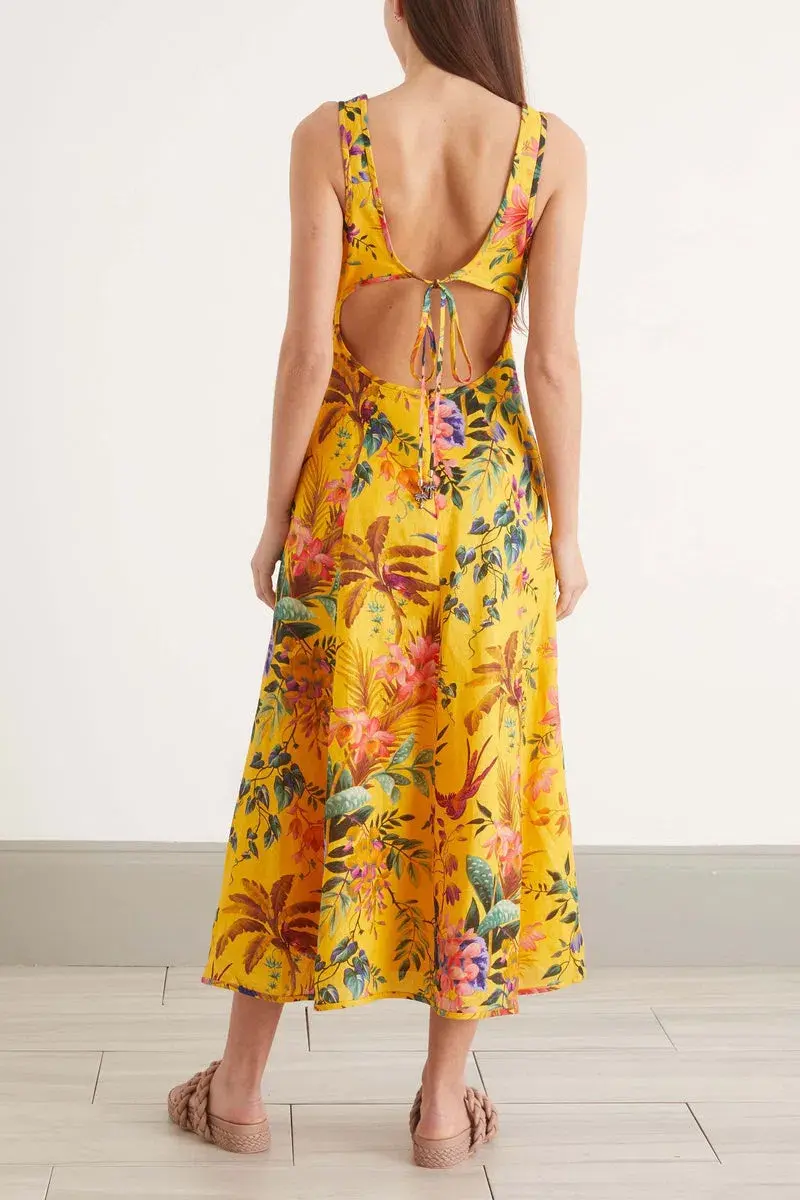 Zimmermann Tropicana Cutout Linen Midi Dress Floral Size 1 / Au 10 - Image 2