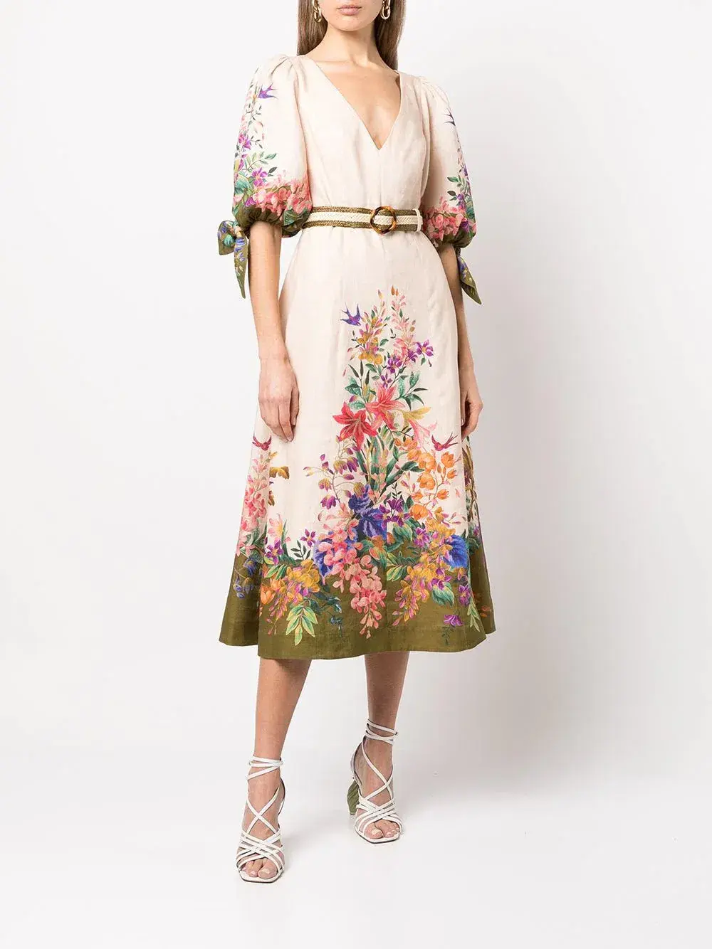 Zimmermann Tropicana Tie Sleeve Midi Dress Floral Size 1 / Au 10 for rent on The Volte - main image