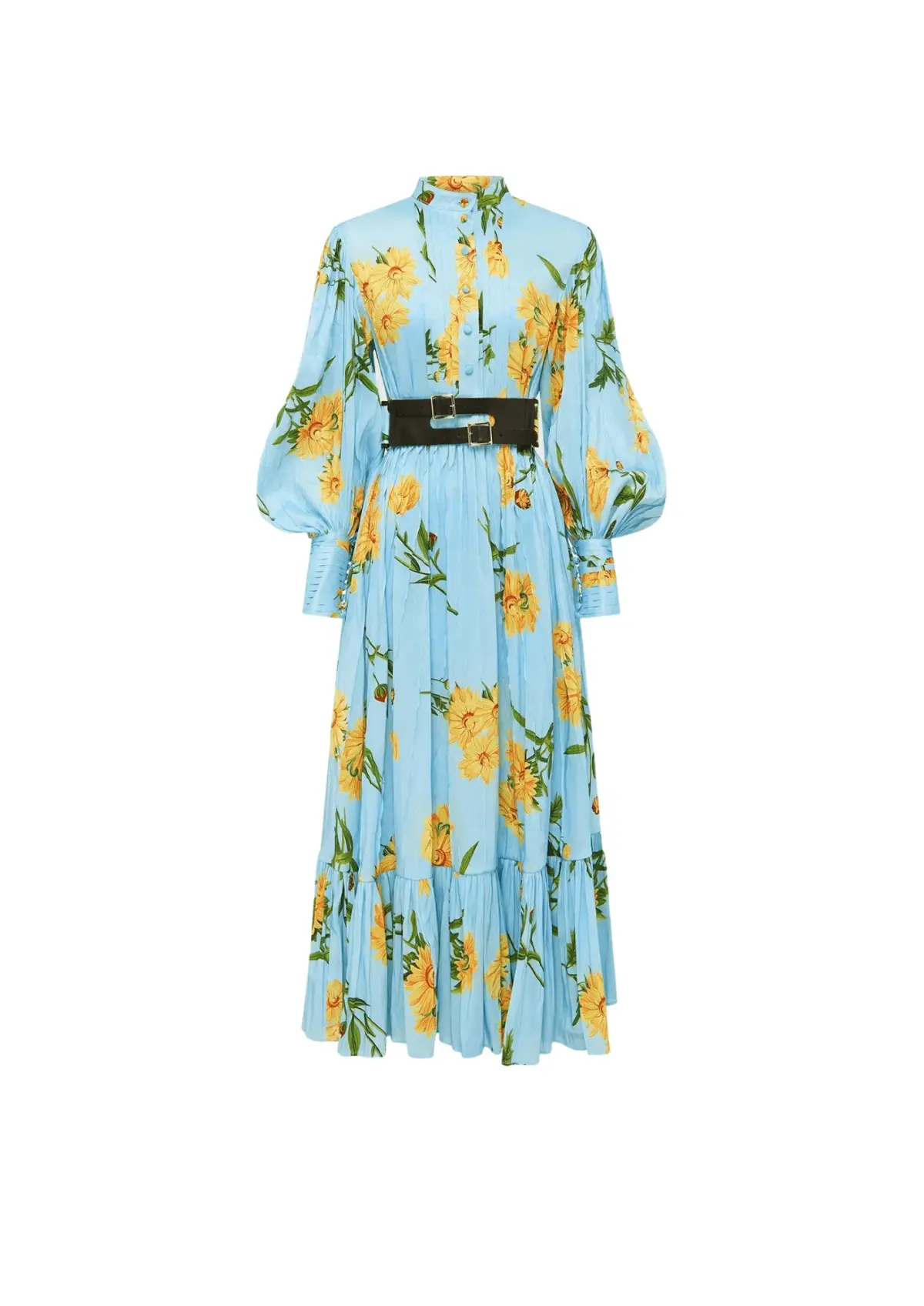 Leo Lin Marguerite Bleu Silk Linen Dress Marguerite Bleu Floral Print Size 14 - Image 4