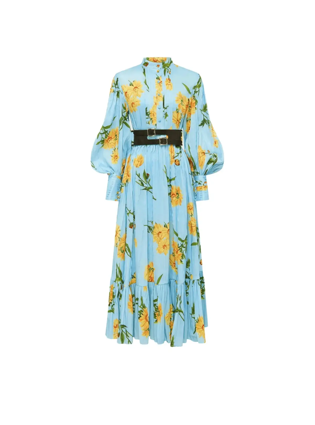 Leo Lin Marguerite Bleu Silk Linen Dress Marguerite Bleu Flora Size AU 12 - Image 2