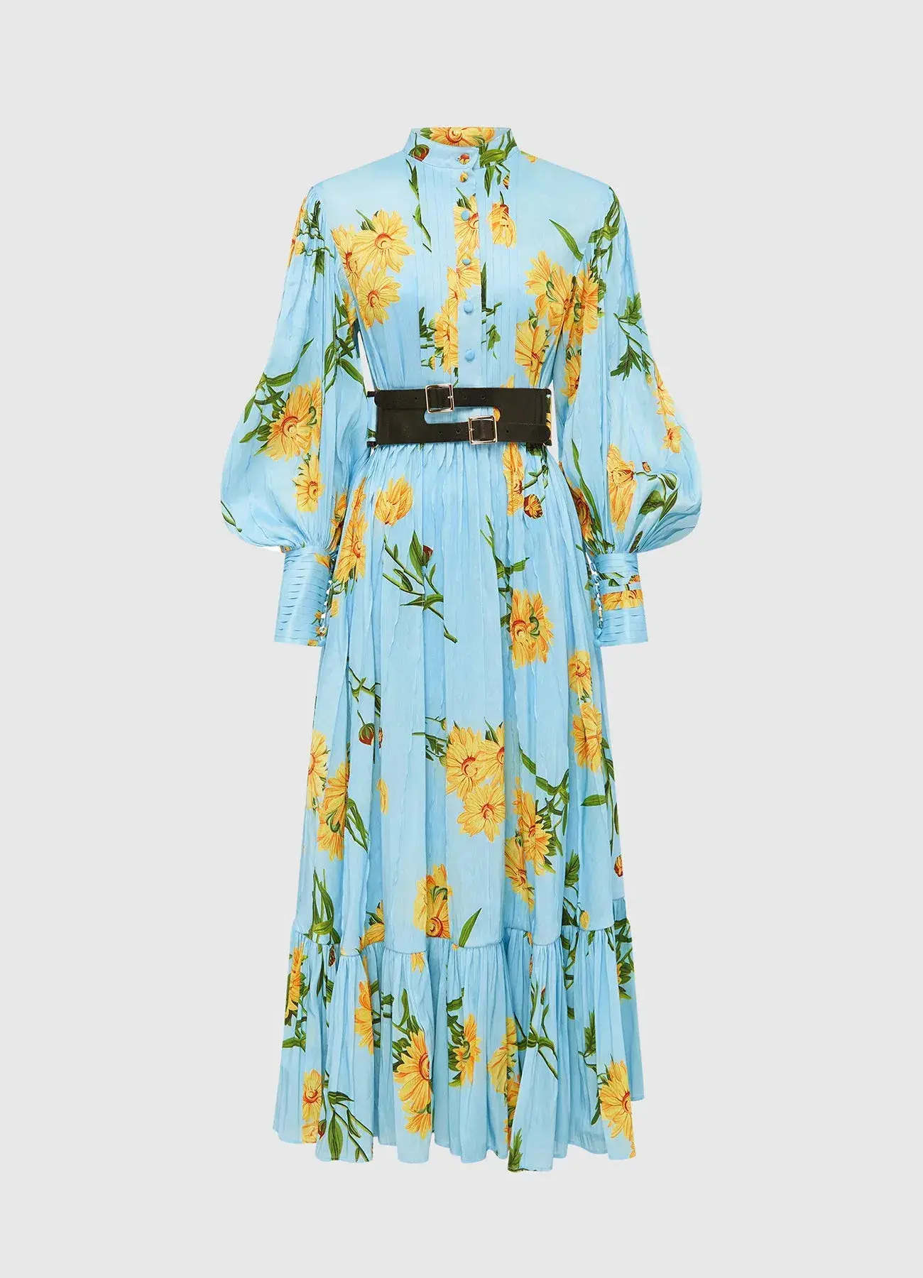 Leo Lin Marguerite Bleu Silk Linen Dress Marguerite Bleu Floral Size 10 - Image 2