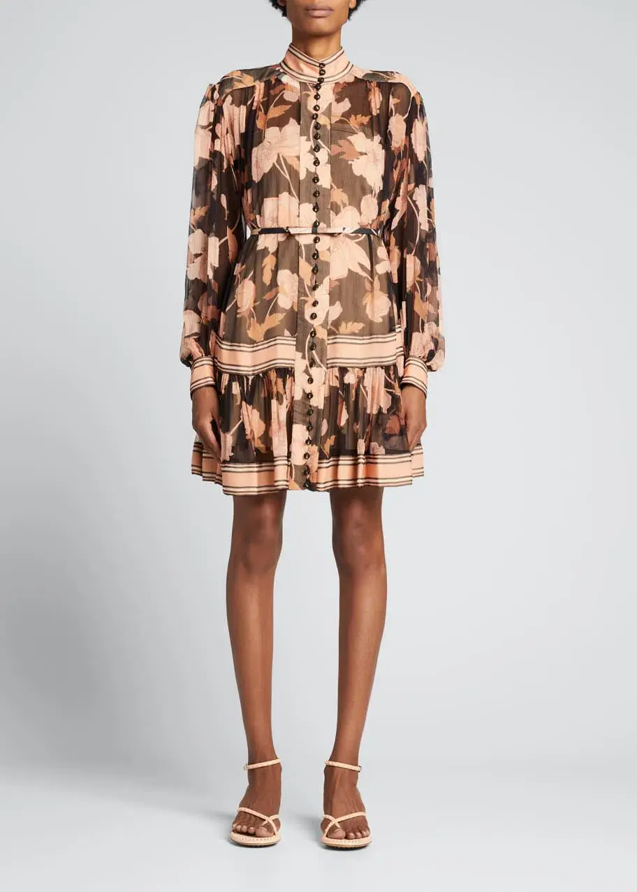 Zimmermann Concert Peonies Panelled Mini Dress Black Peonies Size 0 / AU 8 - Image 1