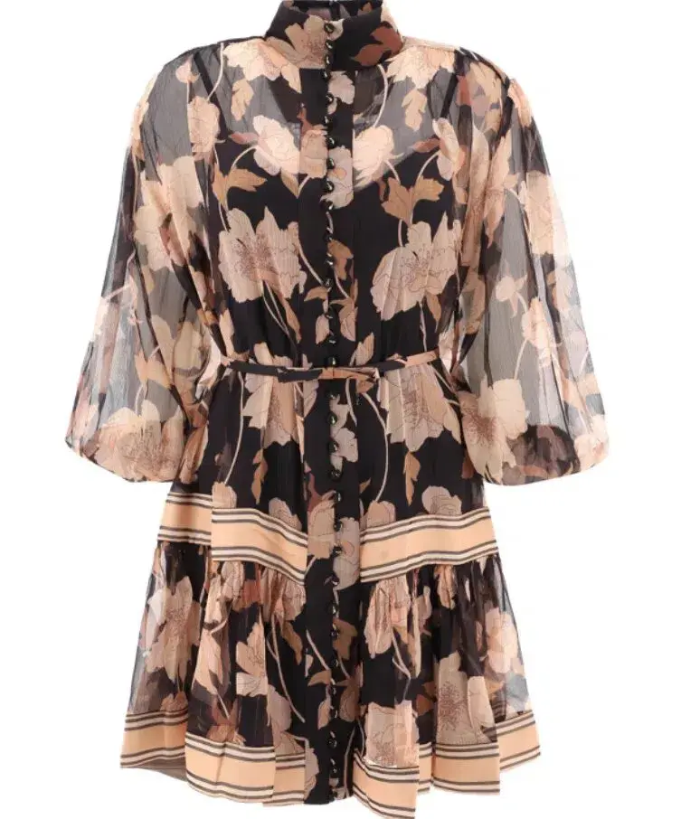 Zimmermann Concert Peonies Panelled Mini Dress Black Peonies Size 0 / AU 8 - Image 2