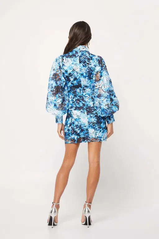 Mossman The High Rise Mini Dress Blue and white Size 8 for rent on The Volte - main image