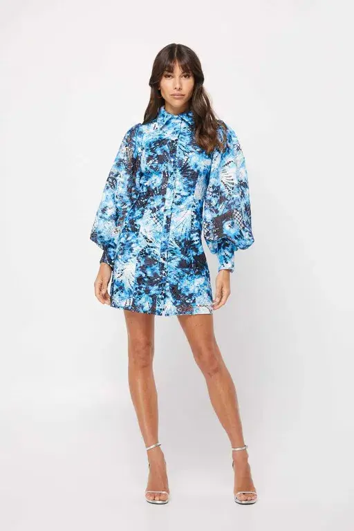 Mossman The High Rise Mini Dress Blue and white Size 8 for rent on The Volte - main image