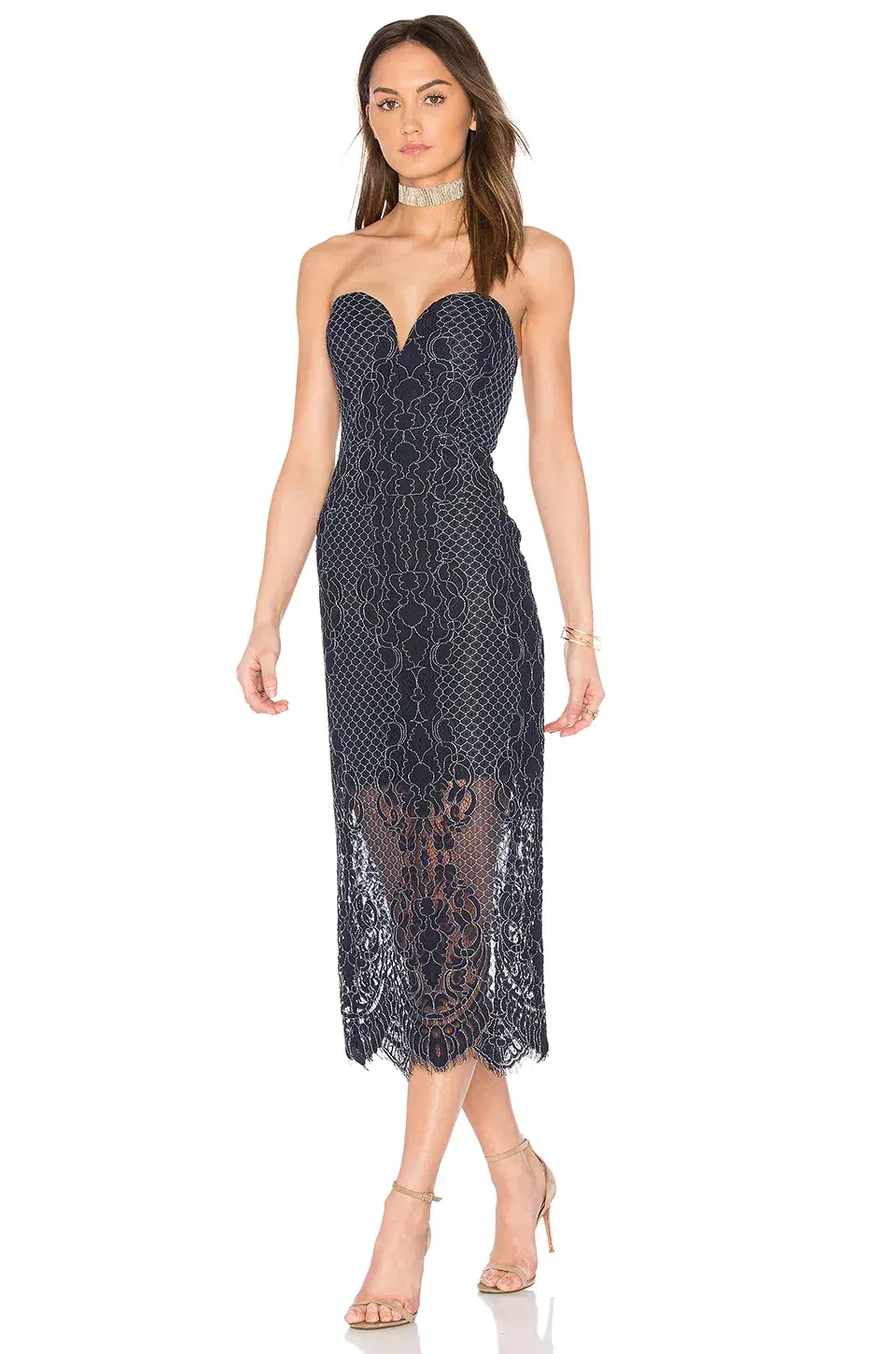 Shona Joy Lace Bustier Midi Dress Navy Size 12 / L - Image 2