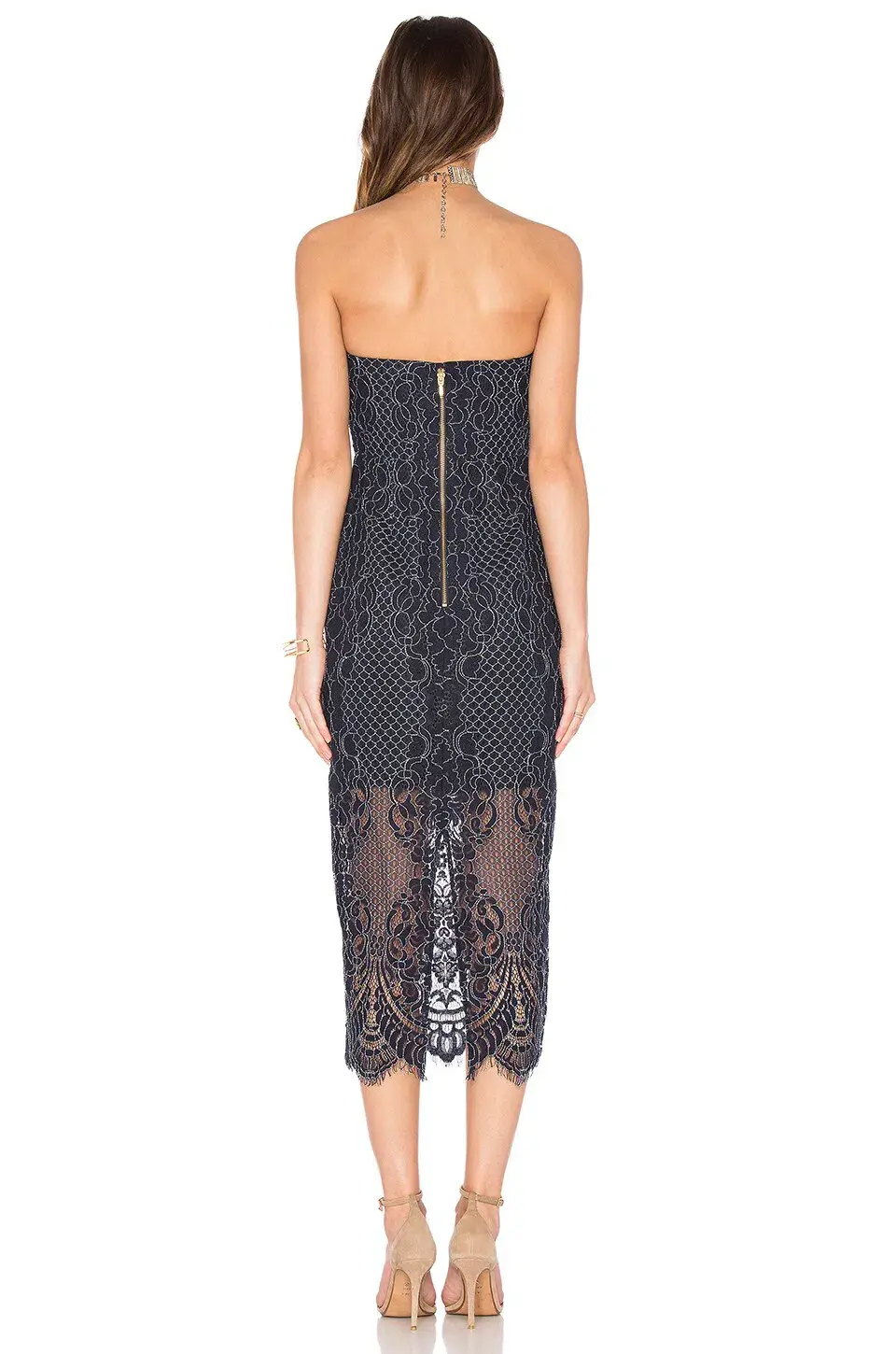 Shona Joy Lace Bustier Midi Dress Navy Size 12 / L for rent on The Volte - main image