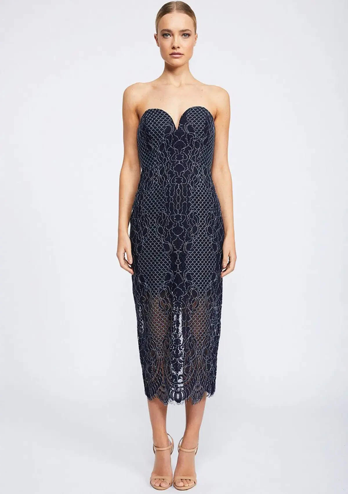 Shona Joy Lace Bustier Midi Dress Navy Size 12 / L - Image 4