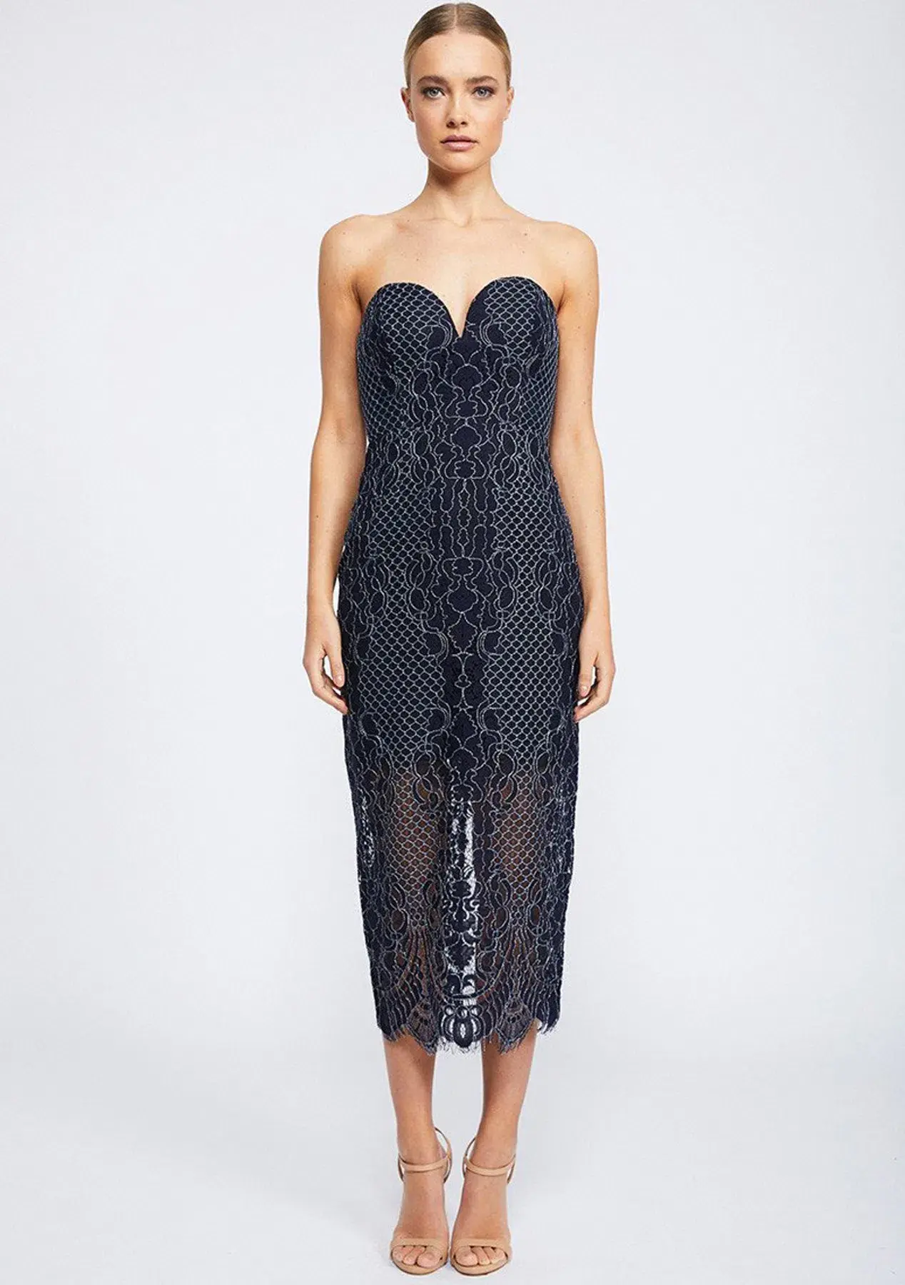 Shona Joy Lace Bustier Midi Dress Navy Size 12 / L - Image 4
