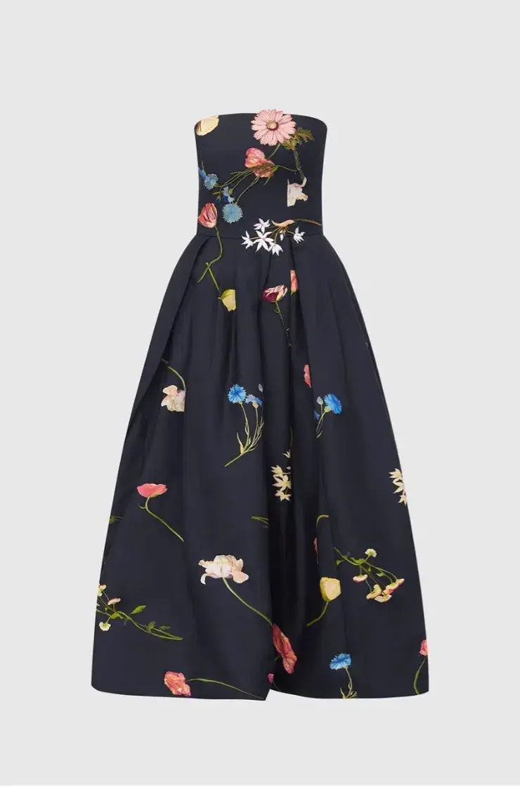 Leo Lin The Fields Embroidered Bustier Midi Dress Black Size 14 - Image 2