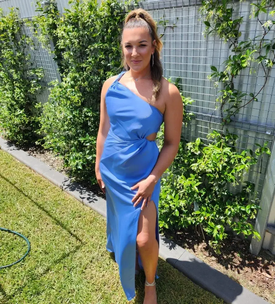 MISHA Kristin Satin Dress Blue Size 14/XL - Image 3