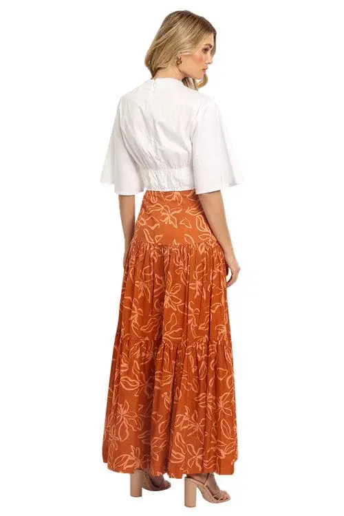 Bec & Bridge Aurora Skirt Orange/Rust Floral Print Size 8 for rent on The Volte - main image