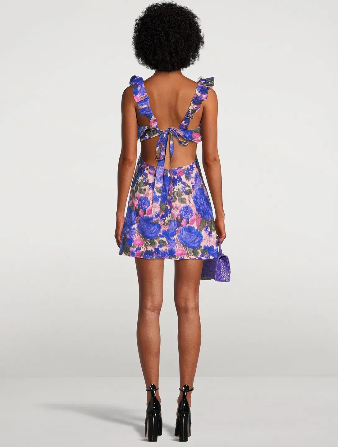 Zimmermann High Tide Floral-print Linen Mini Dress Purple Ikat Floral Size 2/Au 12 - Image 3
