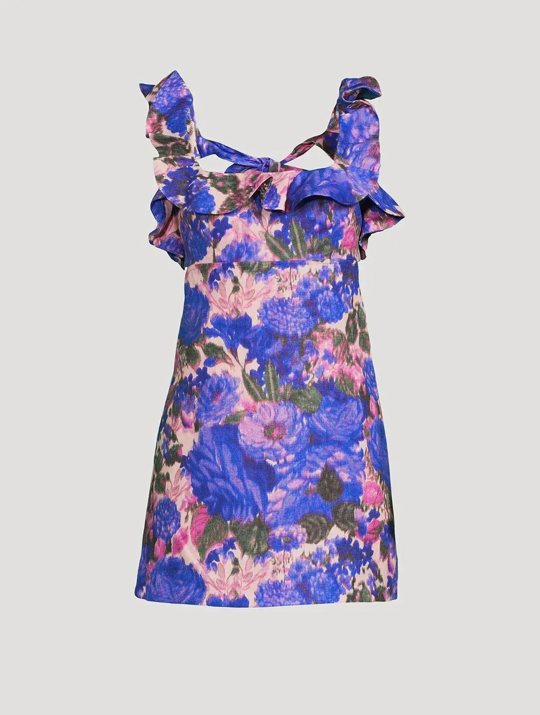 Zimmermann High Tide Floral-print Linen Mini Dress Purple Ikat Floral Size 2/Au 12 - Image 4