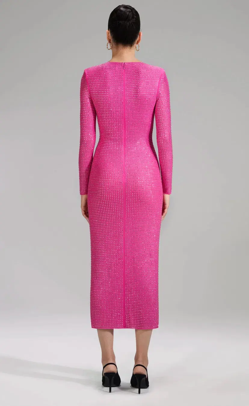 Self Portrait Pink Rhinestone Mesh Midi Dress Size 8 - Image 2