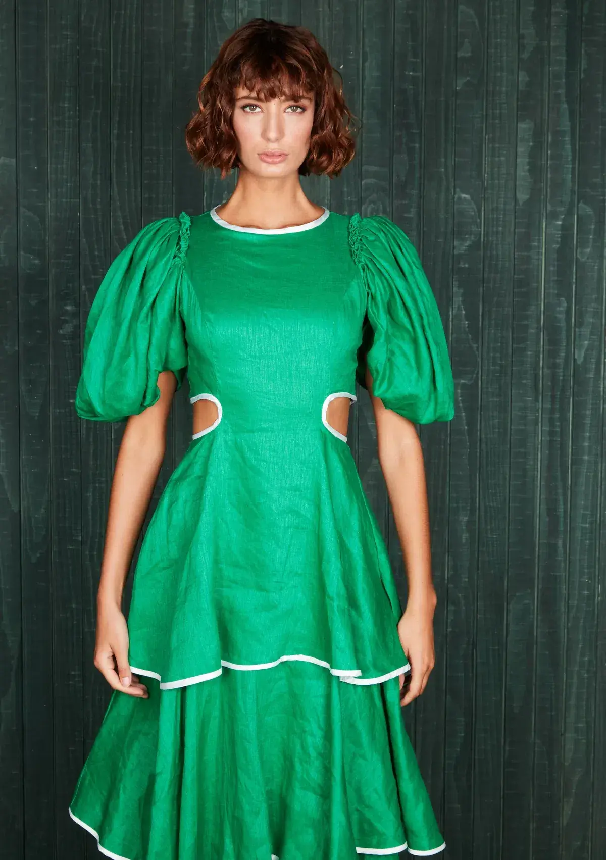 Mackenzie Mode Puff Sleeve Dress Emerald Green Size 12 - Image 2