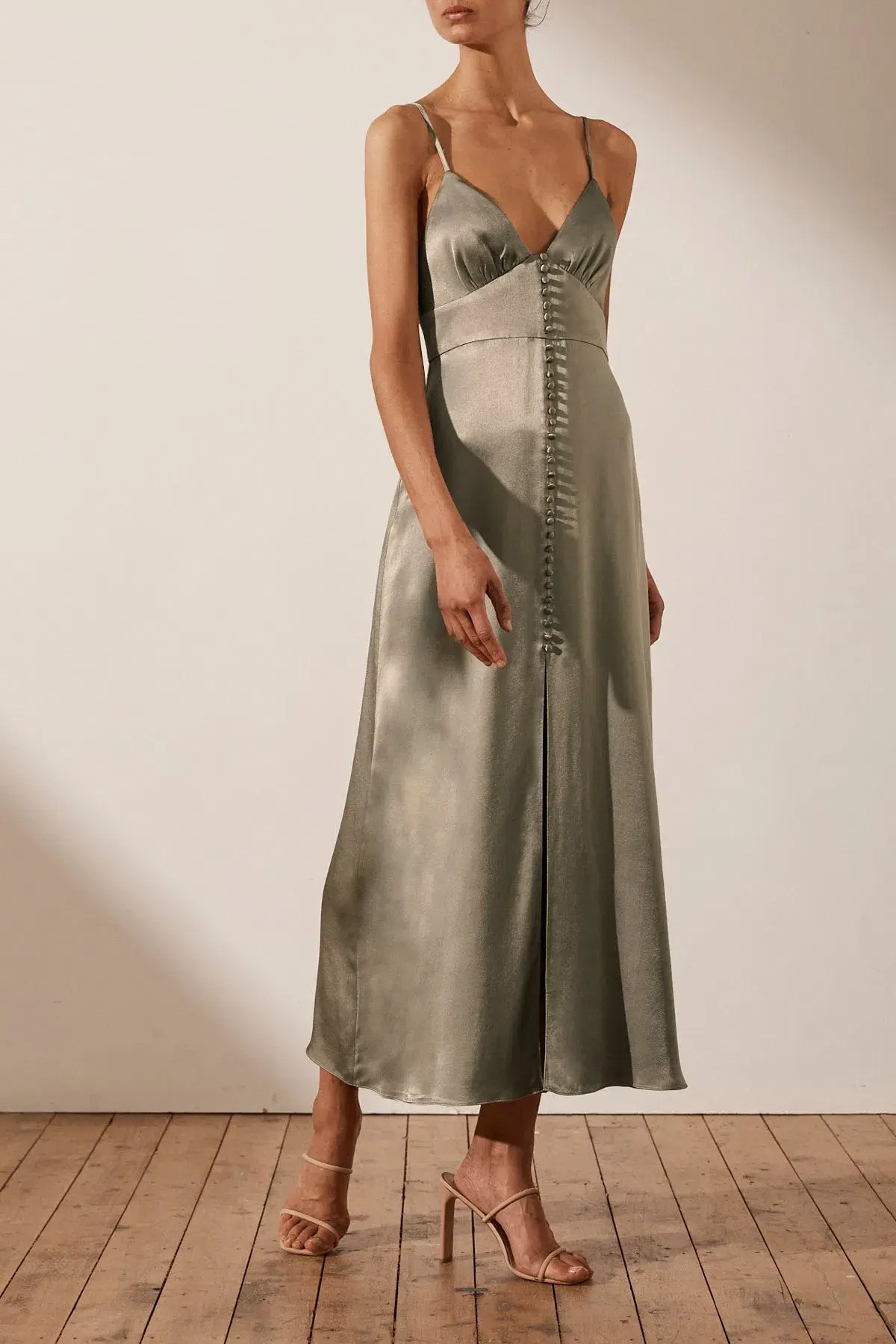 Shona Joy La Lune Cocktail Midi Dress Sage Size 10 - Image 2