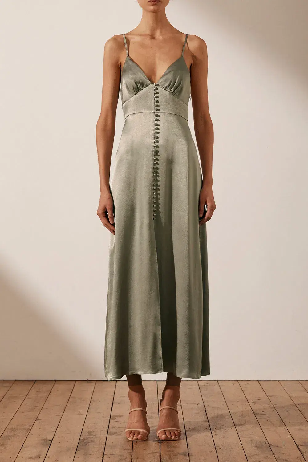 Shona Joy La Lune Cocktail Midi Dress Sage Size 10 - Image 1