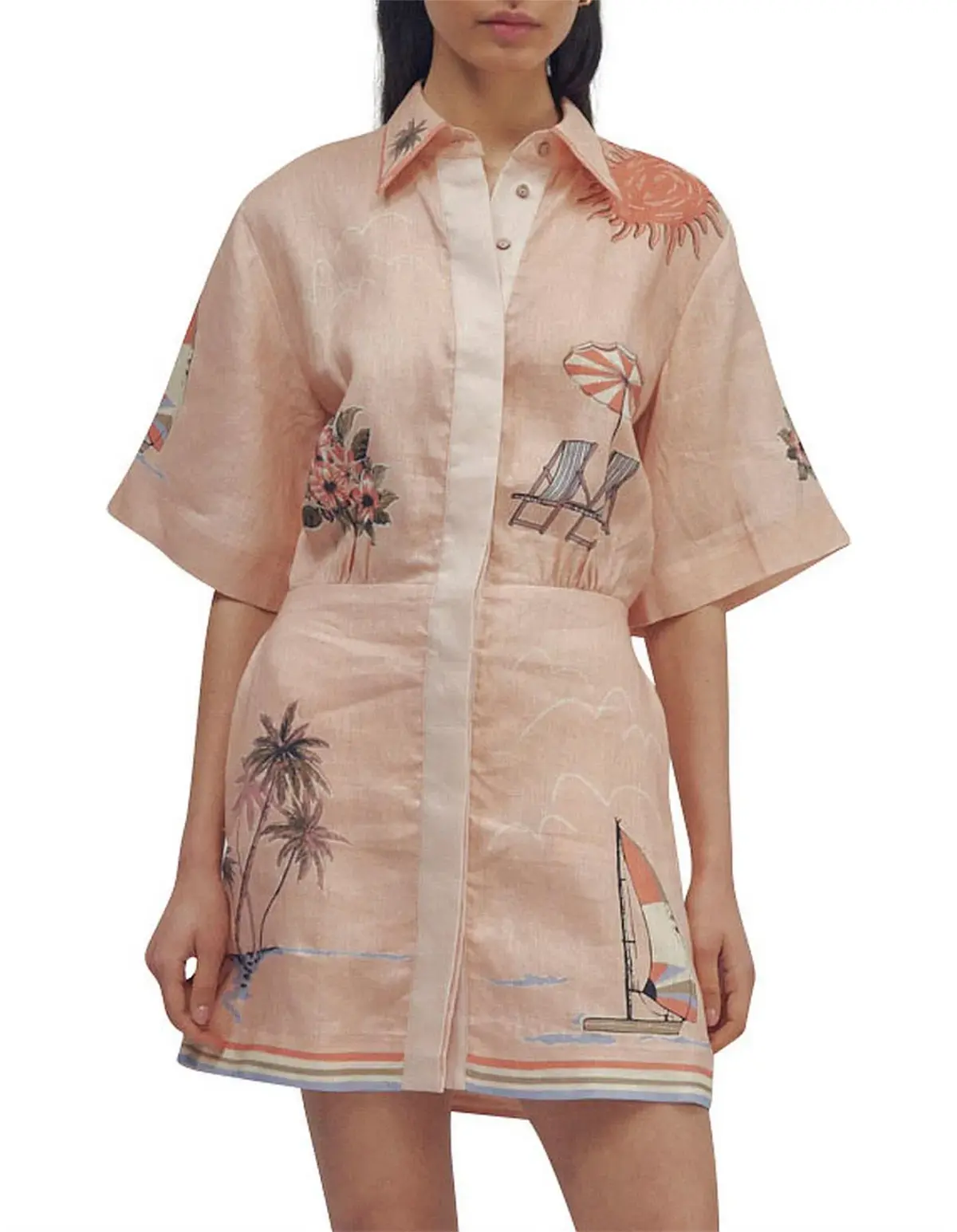 Alemais Marina Mini Shirt Dress Peach Size AU 6 - Image 1