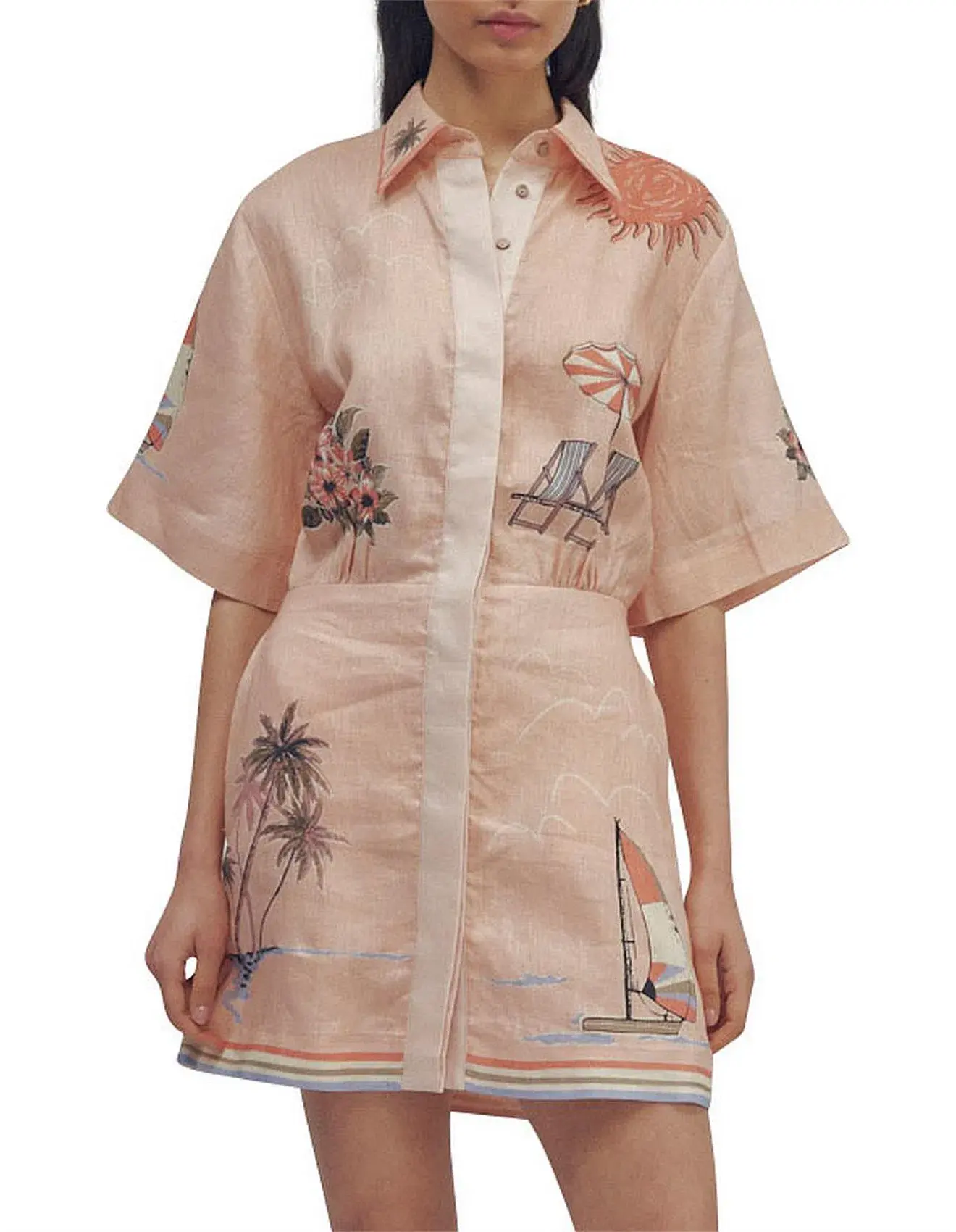 Alemais Marina Mini Shirt Dress Peach Size AU 6 - Image 1