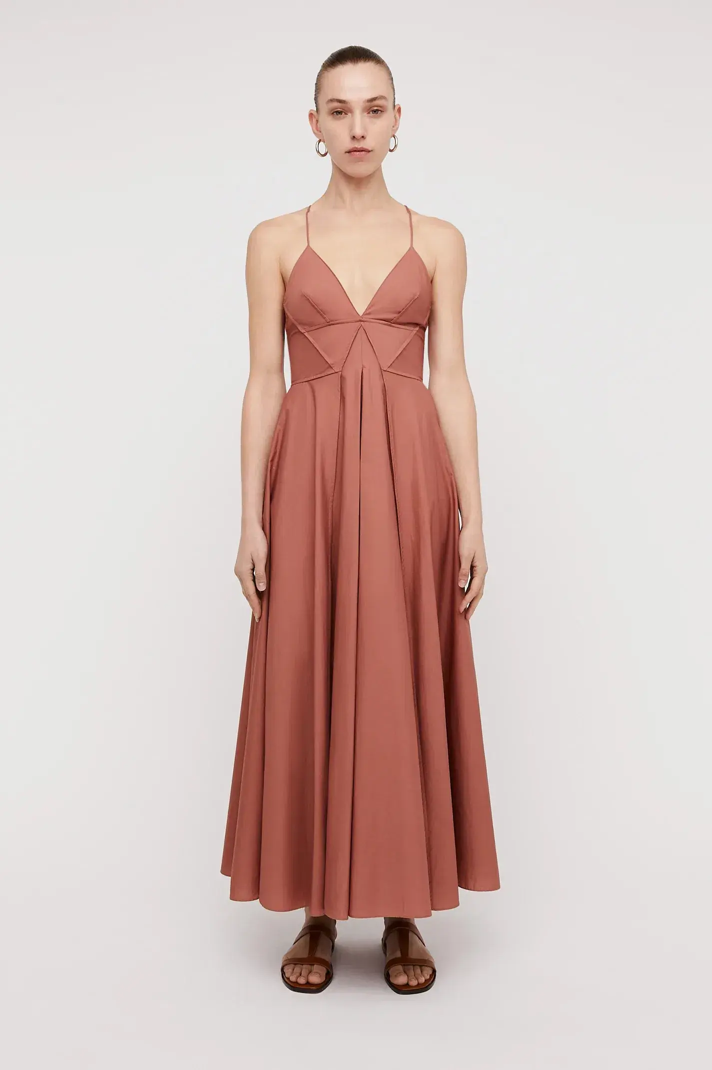 Scanlan Theodore Parachute Cotton Strappy Dress Brown Size AU 8 - Image 1