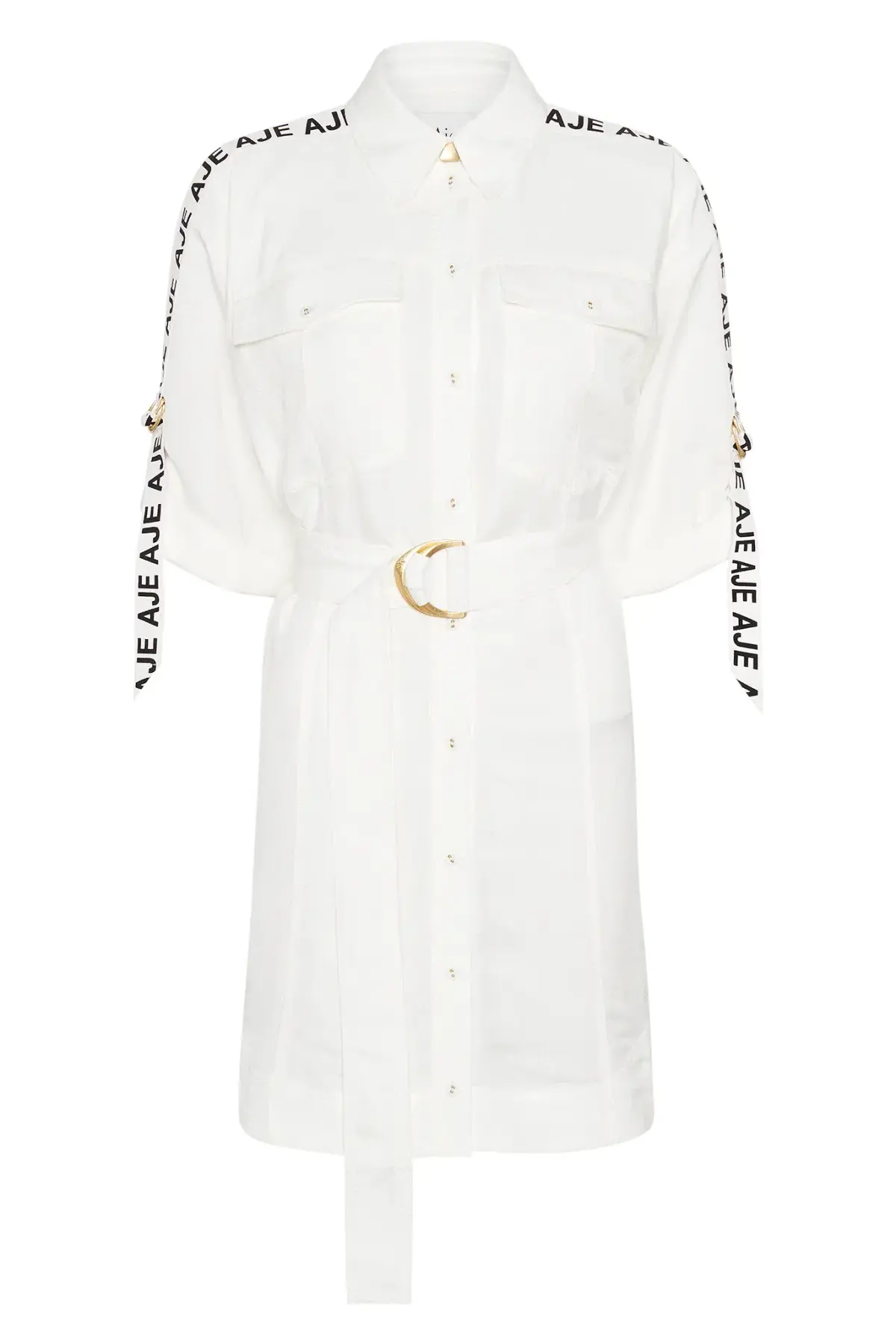 Aje Signal Logo Shirt Mini Dress White Size AU 10 - Image 3