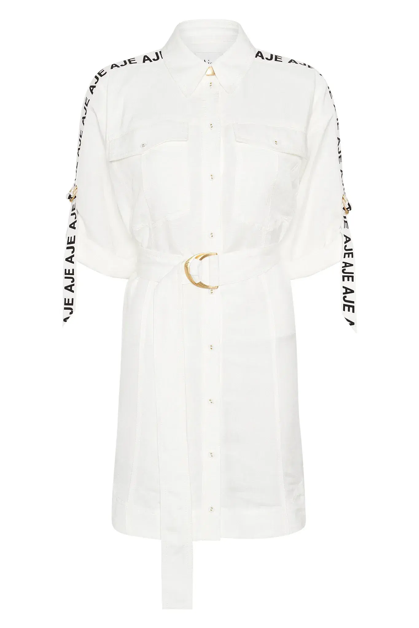Aje Signal Logo Shirt Mini Dress White Size AU 10 - Image 3
