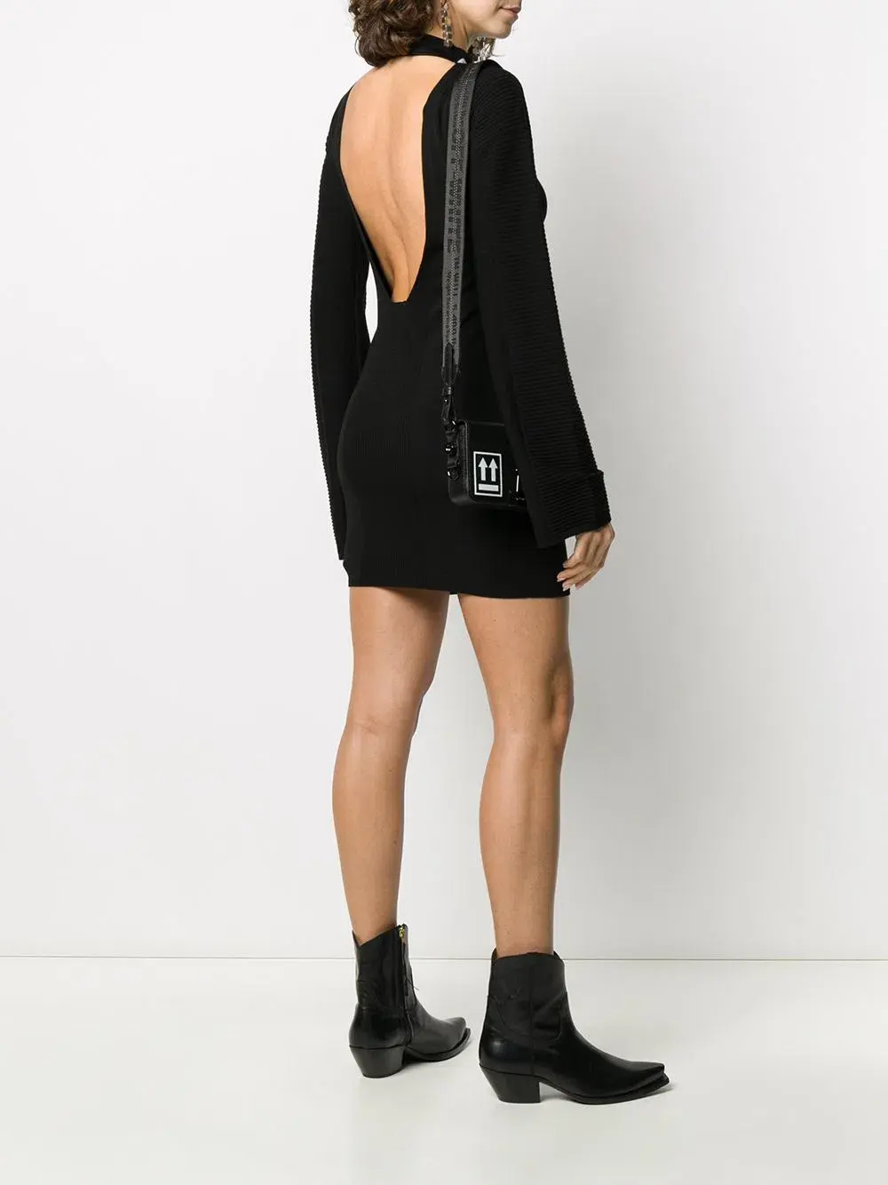 Off-White Intarsia Knit Logo Mini Dress Black Size 8 - Image 2